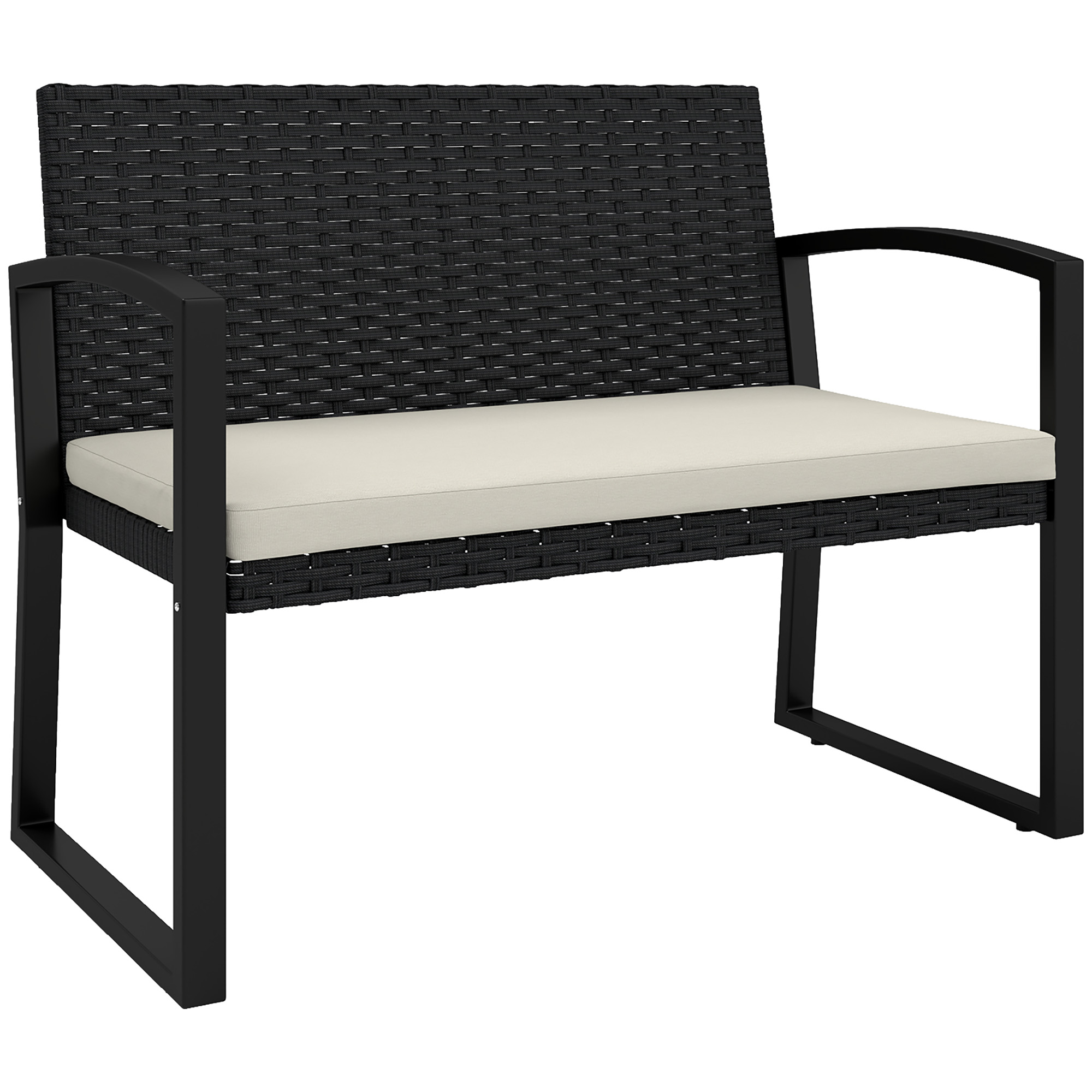 Outsunny Black Two-Seater Rattan Garden Bench - Beige