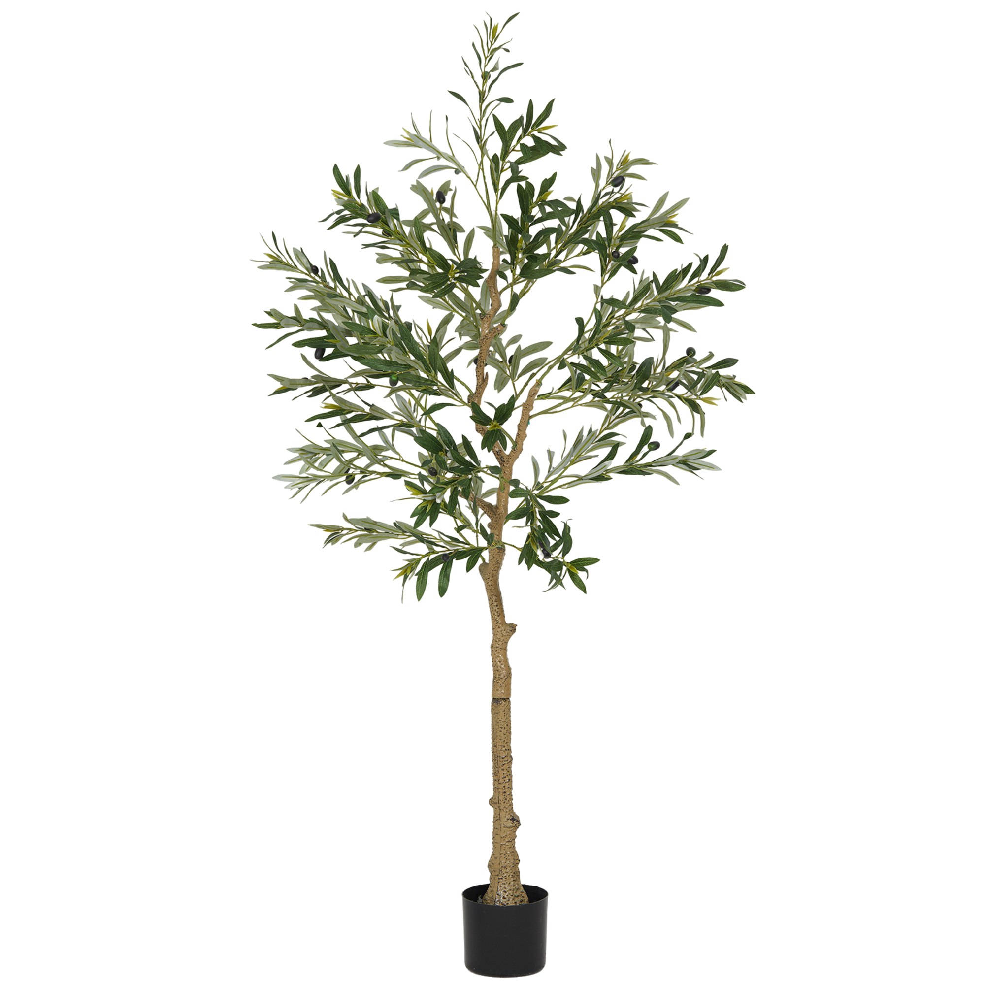 Kunstpflanze, Künstlicher Olivenbaum, 150 cm, 720 Blätter, 40 Oliven, stabiler Blumentopf, Dekorationspflanze, Grün