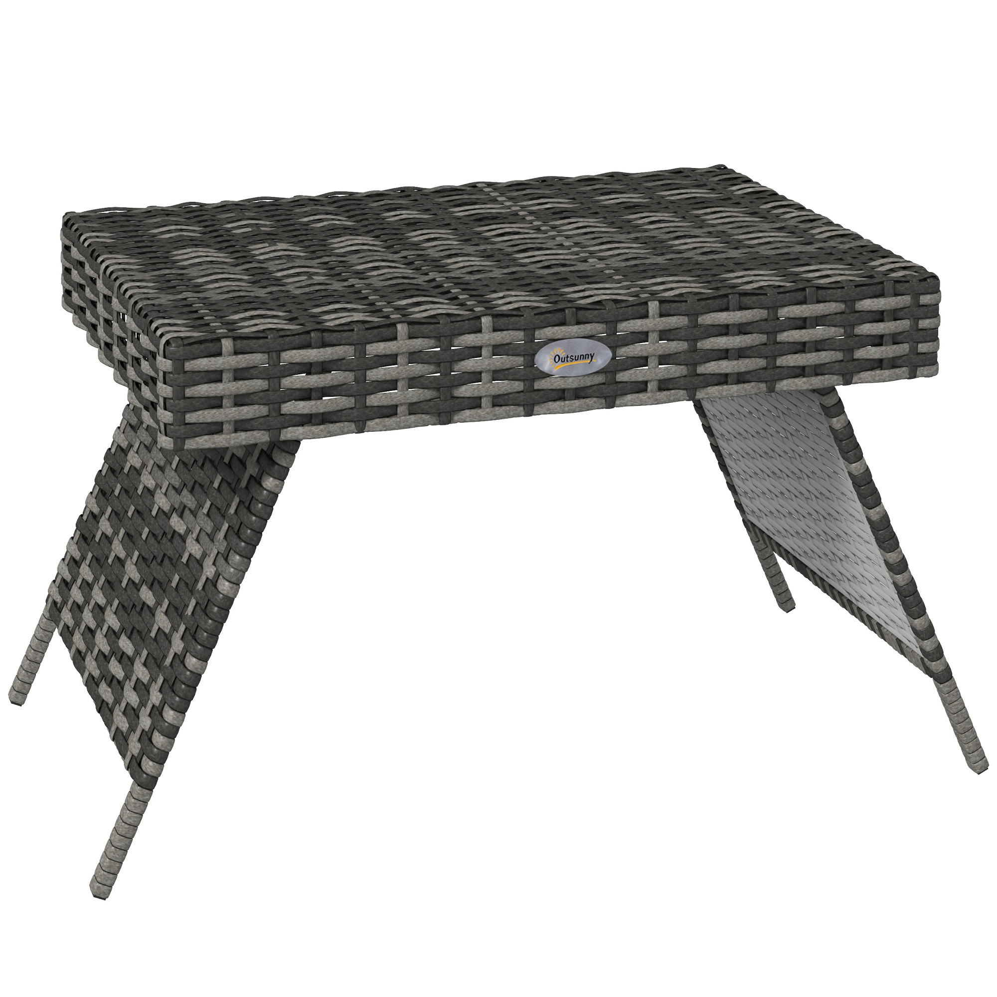 Outsunny Rattan Coffee Table, Foldable Metal Frame Side Table for Outdoor, Garden, Lawn, Mixed Grey   Aosom UK