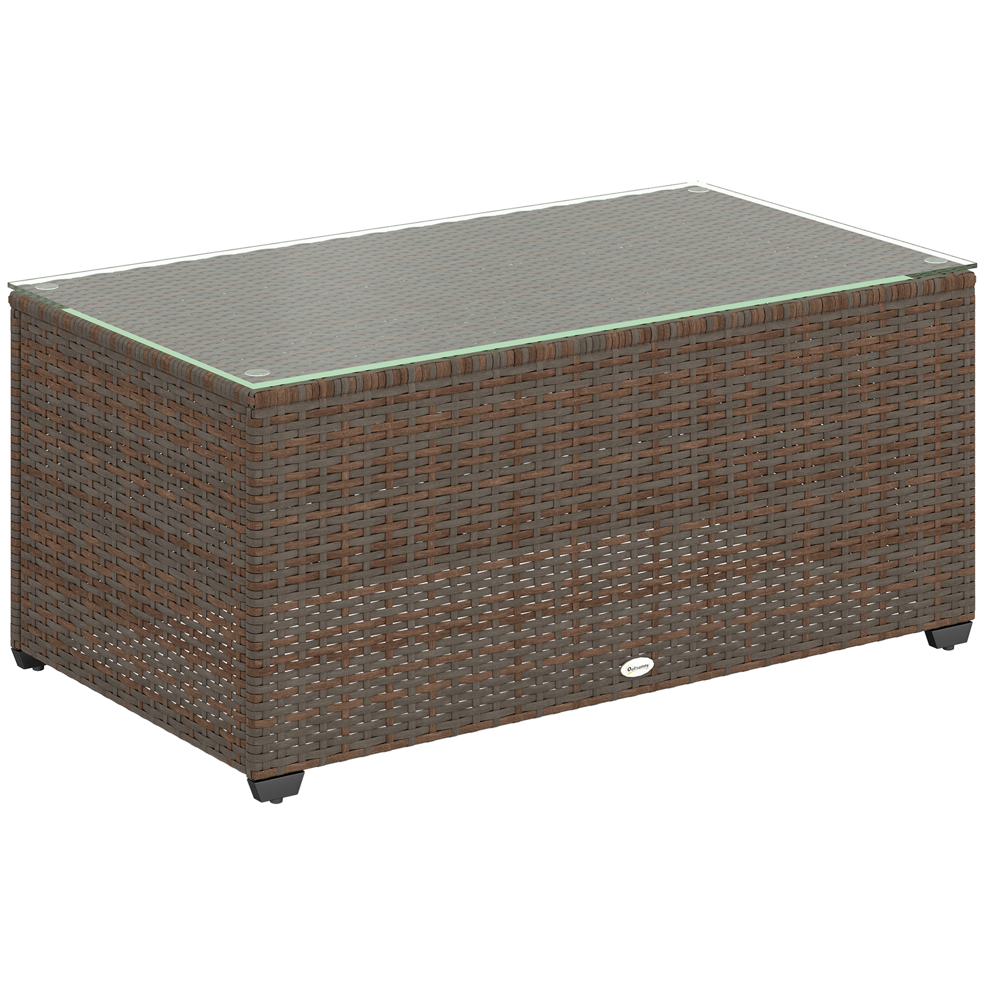 Outsunny Brown 90 X 50Cm Glass-Top Rattan Side Table