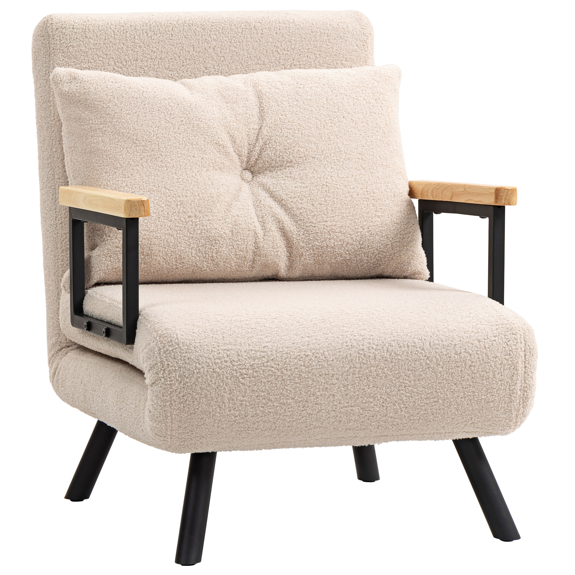 HOMCOM Sofá Cama Individual Plegable Sofá Cama Convertible 4 en 1 Respaldo Ajustable de 5 Niveles y Almohada 63x73x81 cm Beige