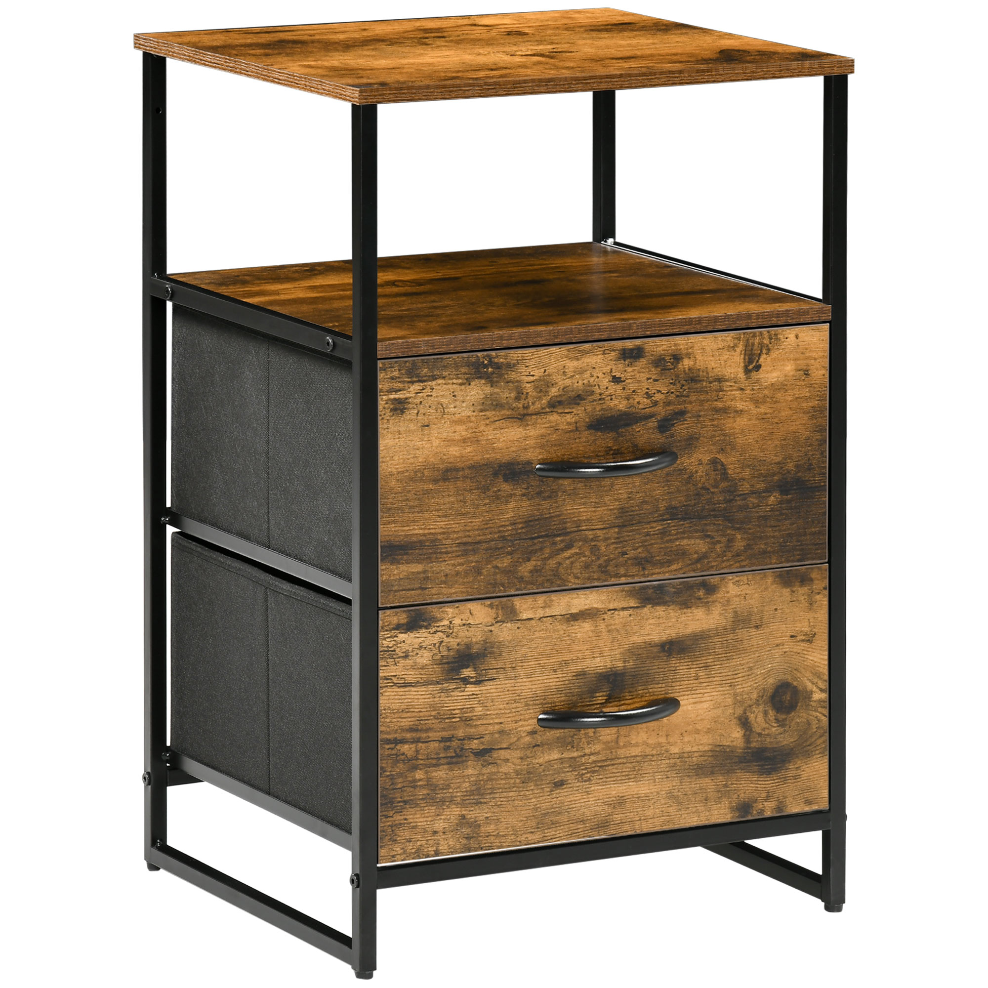 Living Room Cabinet, Side Cabinet, Fabric Drawers, MDF, Steel Frame, Brown