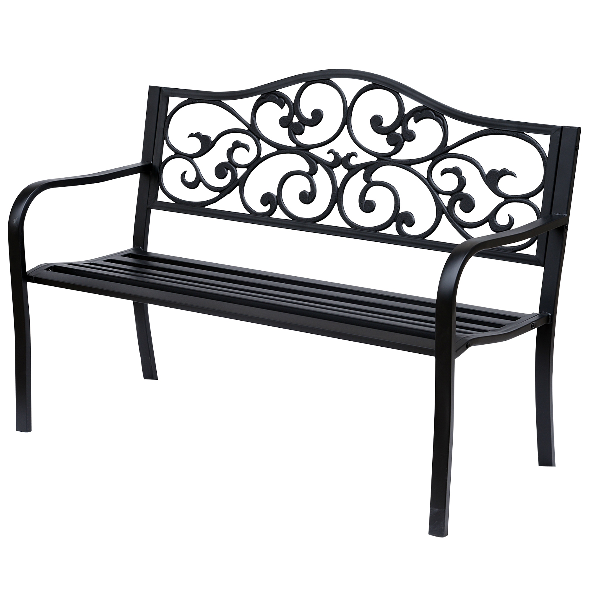 Outsunny Banco Exterior de Jardín Banco de Acero Carga 240 kg para Patio Terraza Balcón 127x60x89 cm Negro | Aosom España