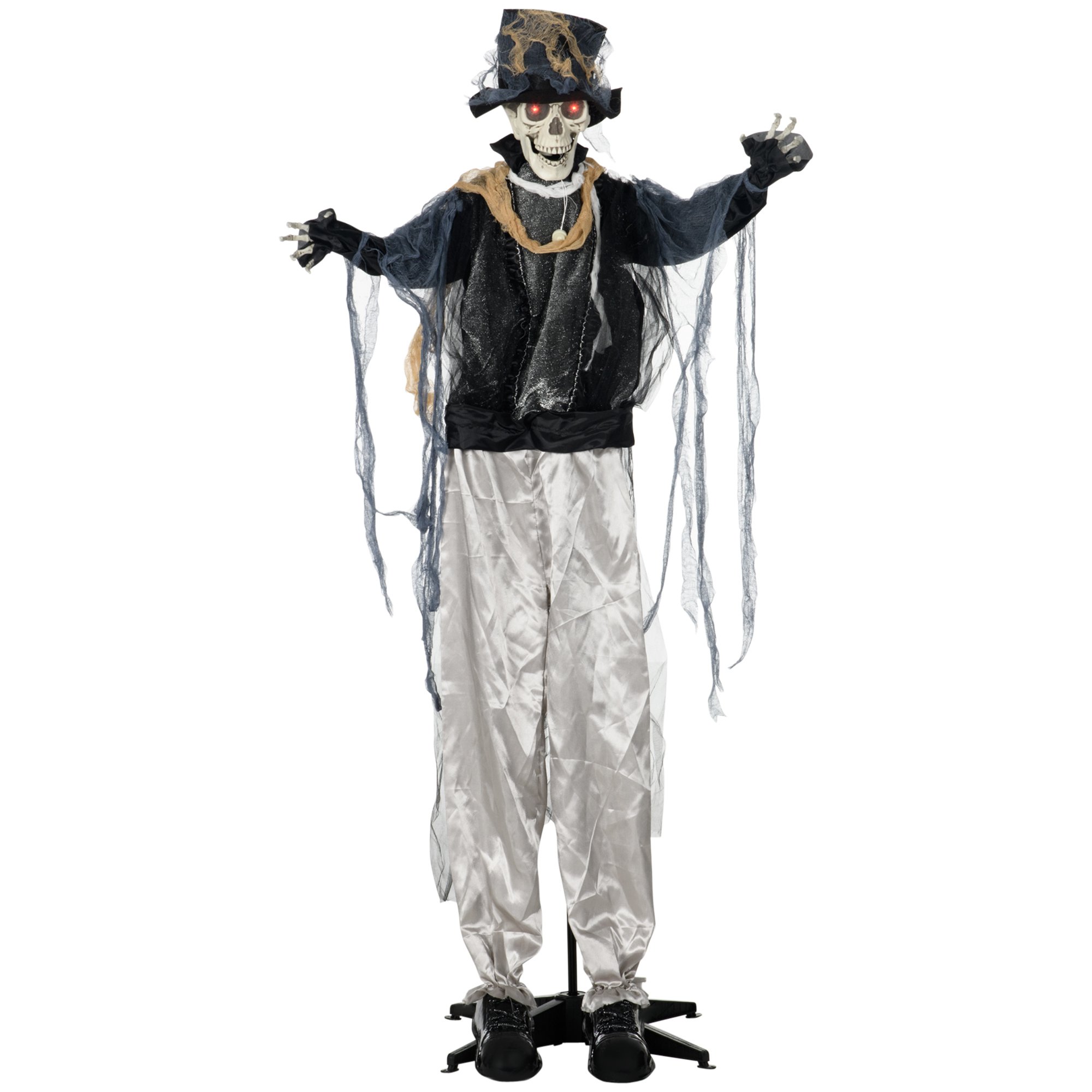 HOMCOM Halloween Dekoration 100cm Skelett Bräutigam mit Horrorgeräuschen, leuchtenden Augen, Garten Deko mit Spezialeffekten, verstellbare Arme für Indoor & Outdoor Aosom.de
