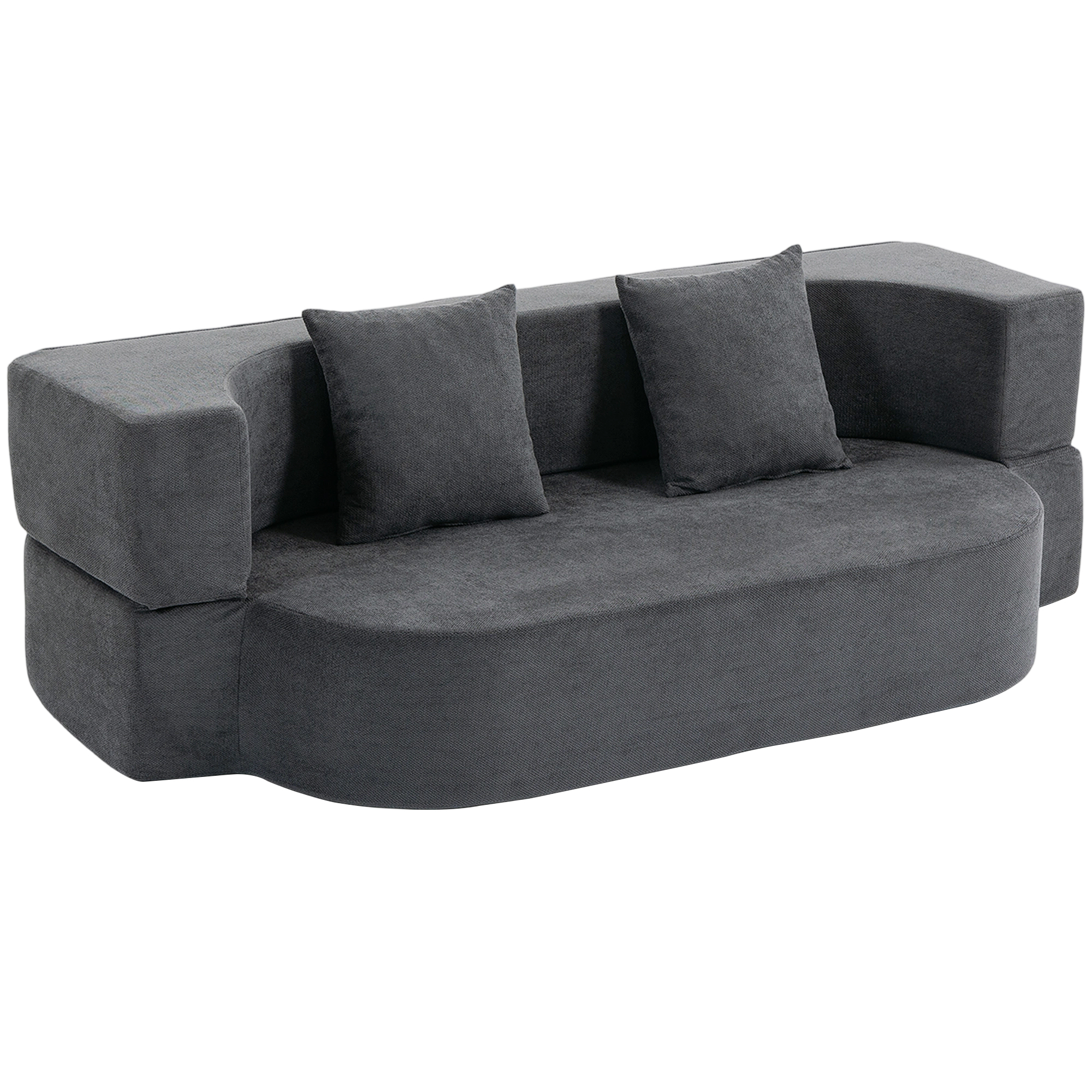 Schlafsofa, Bodensofa ohne Gestell mit dickem, hochdichtem Schaumstoff, breitem und tiefem Sitz, dunkelgrau