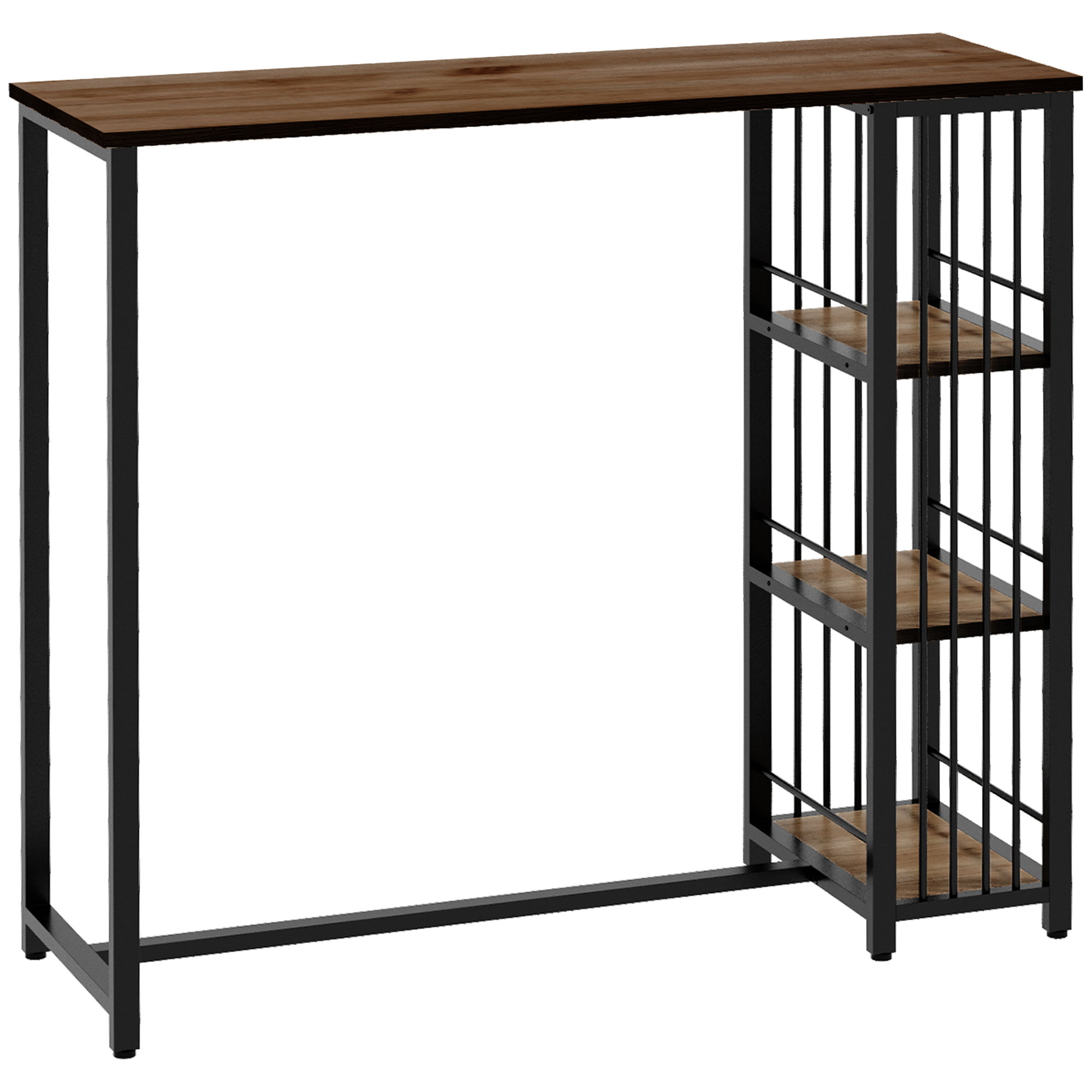 Bartisch Stehtisch Küchentresen, Industriedesign, 3 Regale, 120 x 40 x 105 cm; Schwarz + Braun