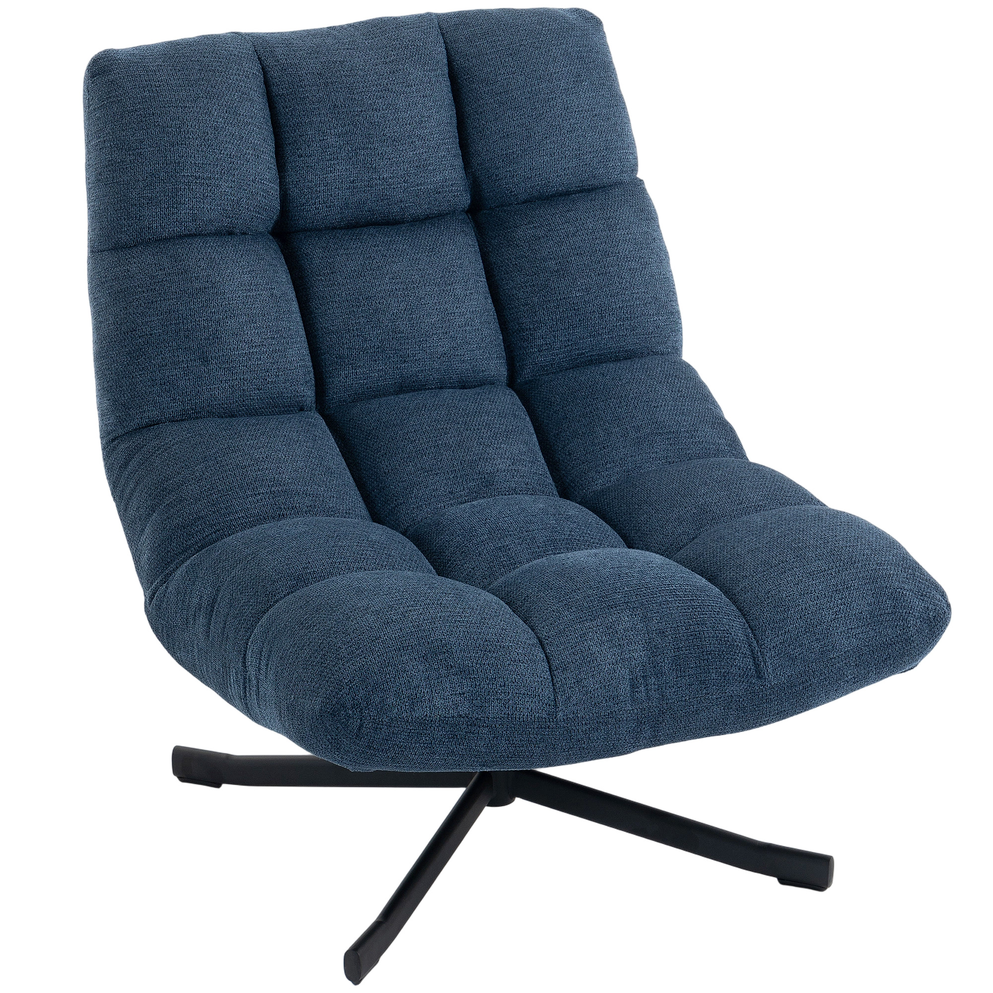 HOMCOM Sessel Drehbarer Loungesessel ohne Armlehnen mit Stahlbeinen, Chenille-Optik und breiter Sitzfläche Schminkstuhl für Schlafzimmer & Wohnzimmer, Dunkelblau Aosom