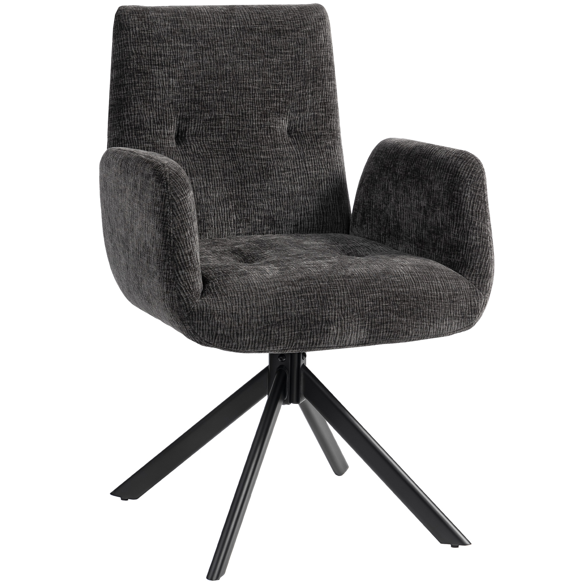 HOMCOM Sessel Drehbar Loungesessel mit Armlehne, Wolle-Leinenoptik, modern Polsterstuhl mit Knopfheftung, Stahlbeine, für Wohnzimmer, Schlafzimmer, Schwarz Aosom