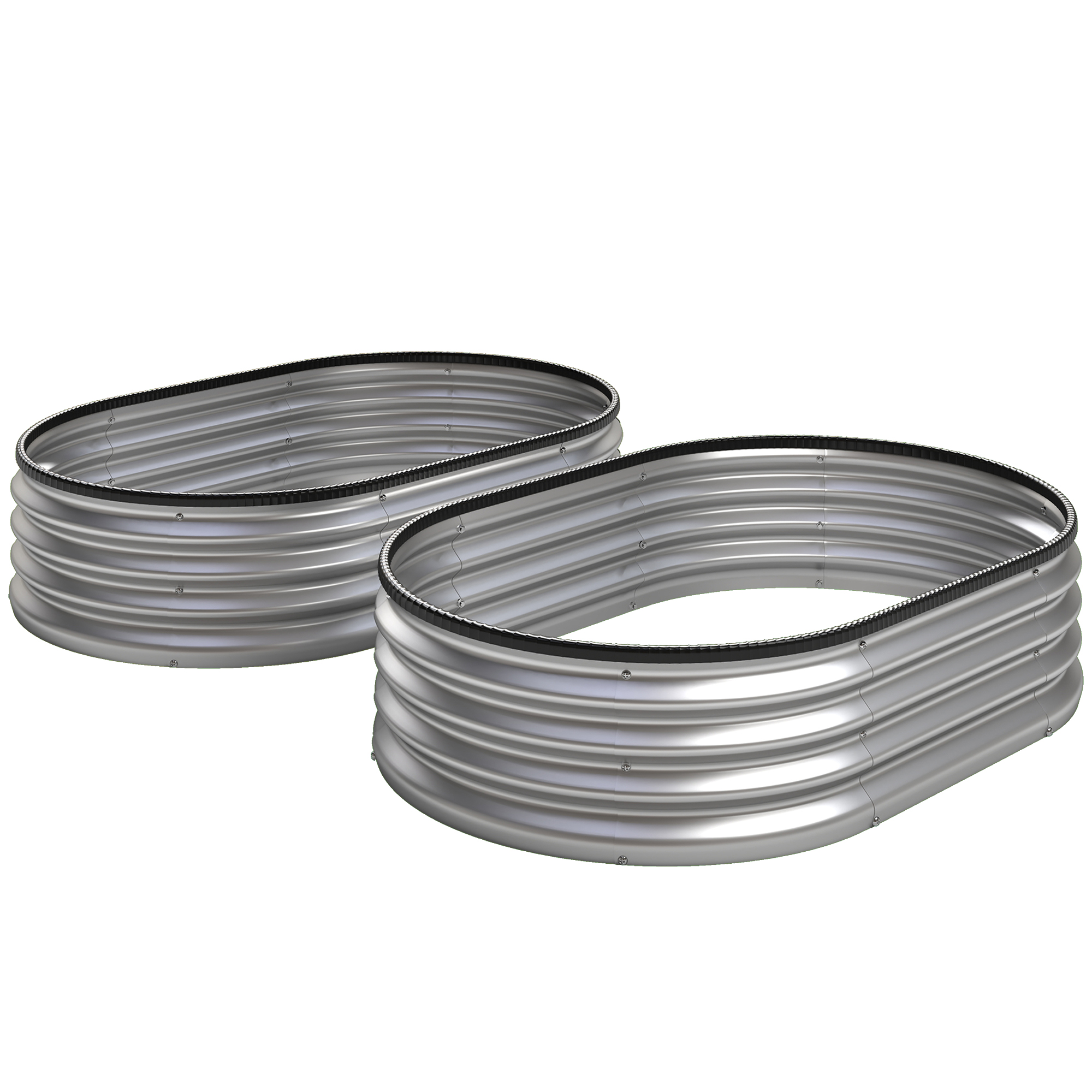 Outsunny Hochbeet Metall 2er Set 135 x 90 x 30cm Oval Hochbeete mit Offenem Boden Gummistreifen Sicherheitsrand Handschuhe Modulares Hochbeet-Kit Pflanzbeet für Gemüse Obst, Blumen, Kräuter Silber Aosom