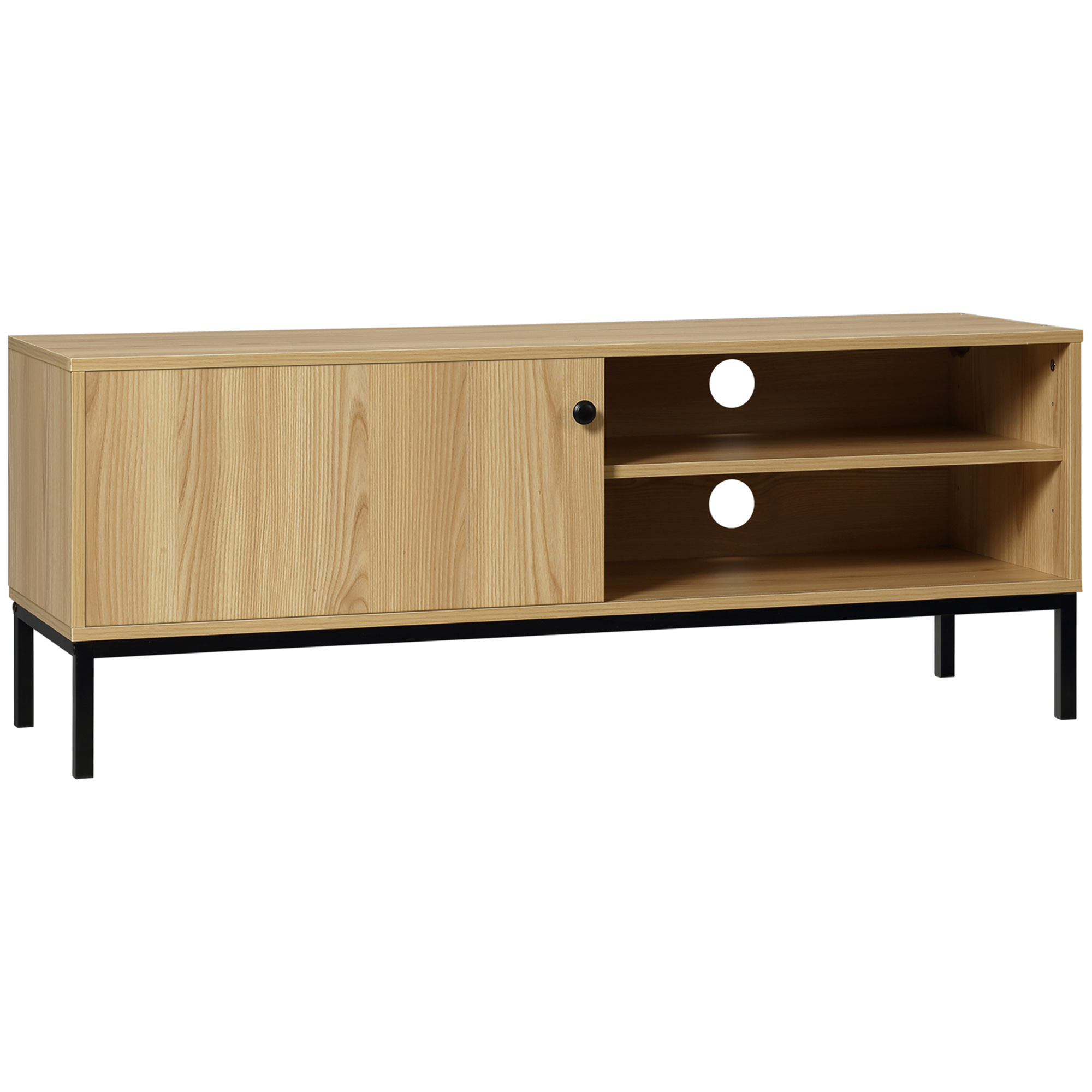 Meuble TV max. 50 pouces 3 compartiments 2 passe-câbles avec porte coulissante