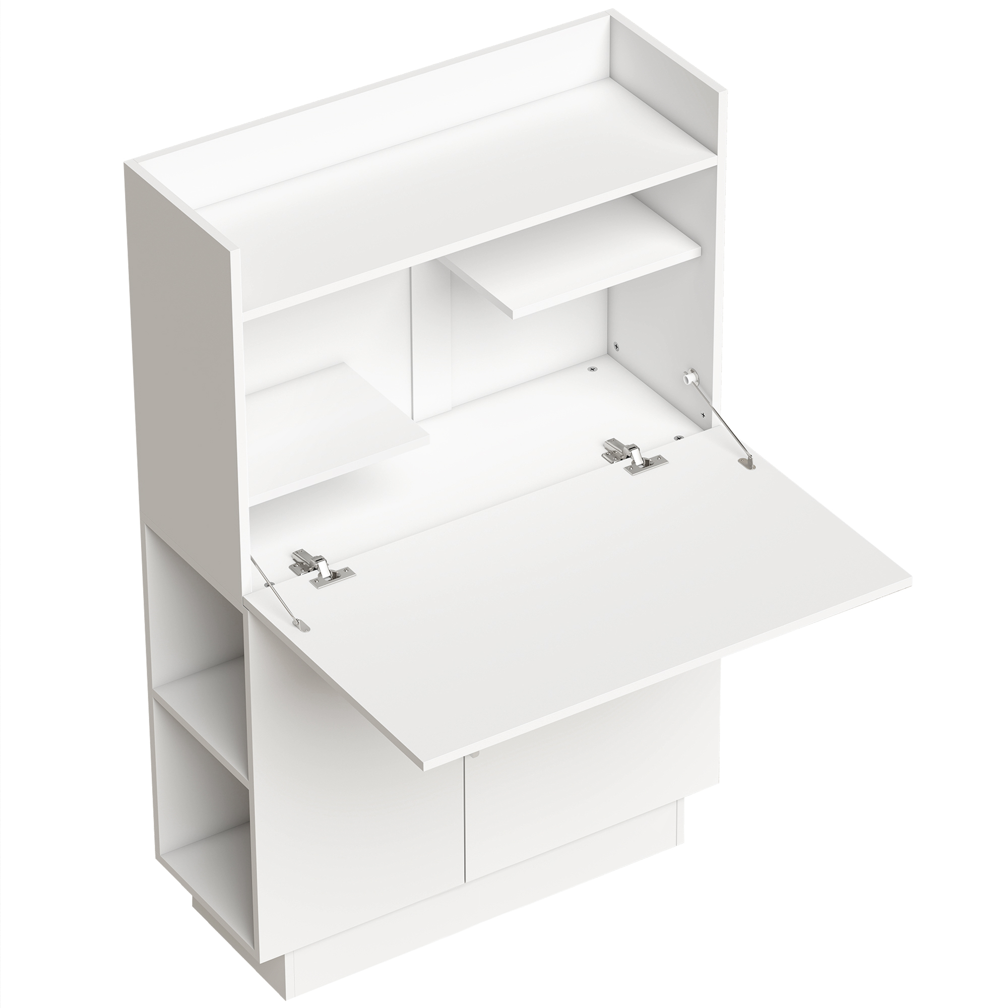Computerschreibtisch Klappschreibtisch mit Regalen und Schrank für das Homeoffice, 128 cm hoch, Weiß