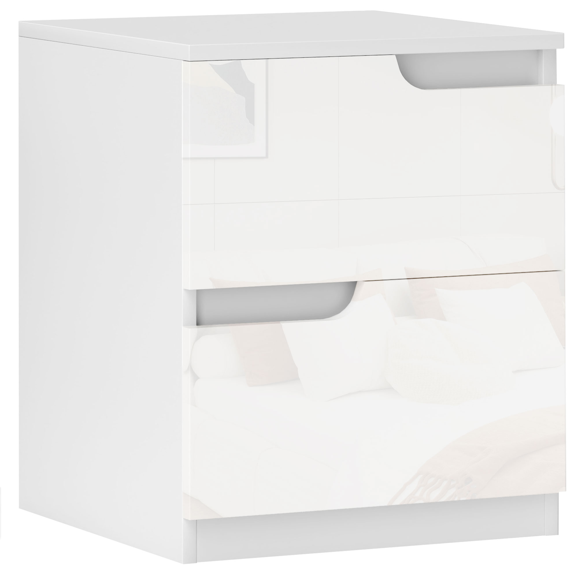 HOMCOM Set of Two High Gloss Bedside Tables - White