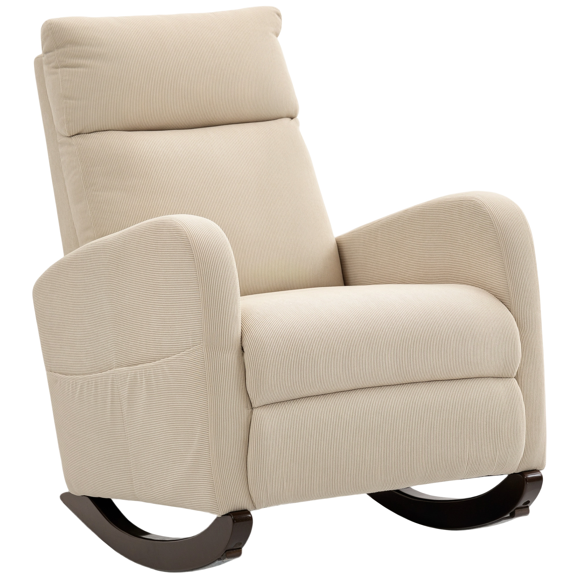 Schaukelstuhl, gepolsterter Schaukelsessel mit Cordstoff, Seitentaschen für Wohnzimmer, Schlafzimmer, Beige
