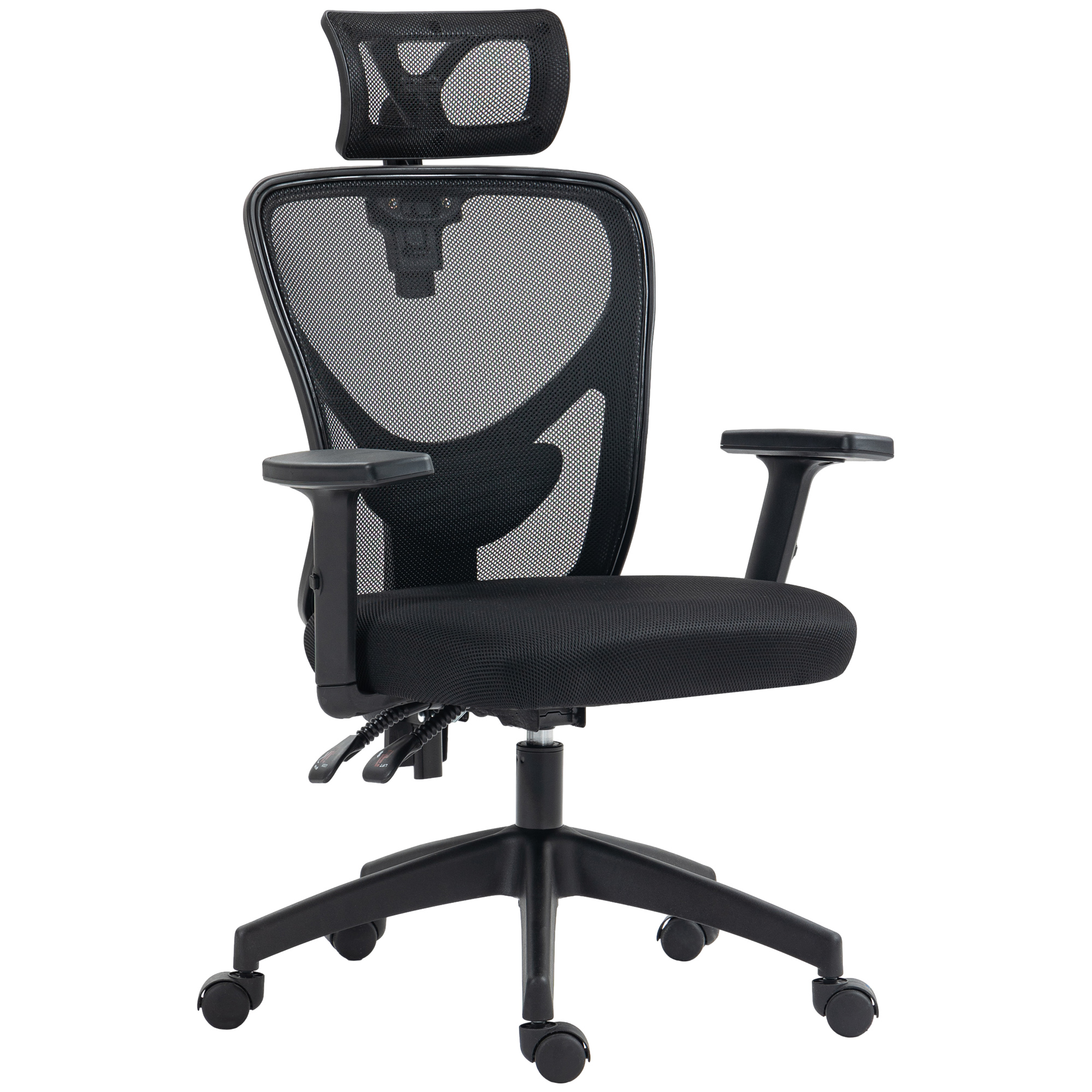 Vinsetto Sedia da Ufficio Ergonomica con Altezza Regolabile, Supporto Lombare e Poggiatesta, 66x61x106-116cm Nero Aosom