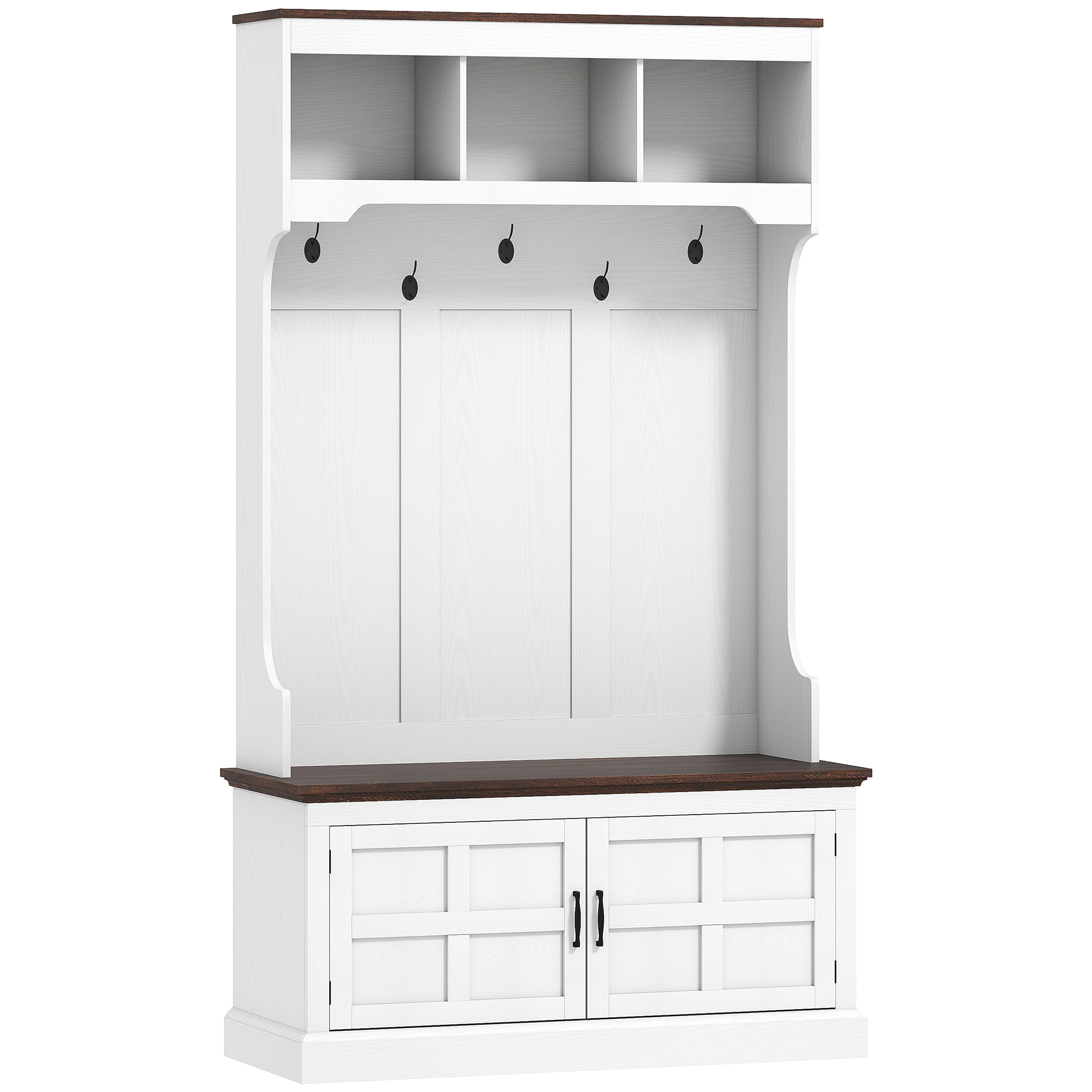 HOMCOM Perchero Zapatero con Banco Zapatero Ganchos Estantes y Compartimentos para Entrada Pasillo Salón 105x40x180 cm Blanco | Aosom España