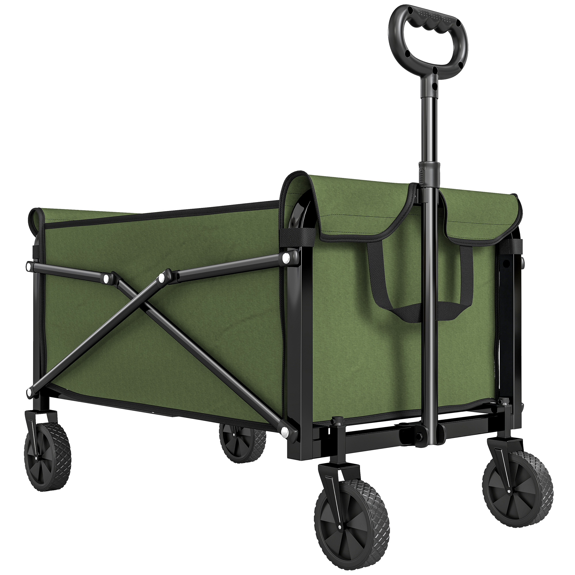 Outsunny 81L Festival Trolley on Wheels, Compact Garden Folding Trolley Cart with Adjustable Handle 80L Green