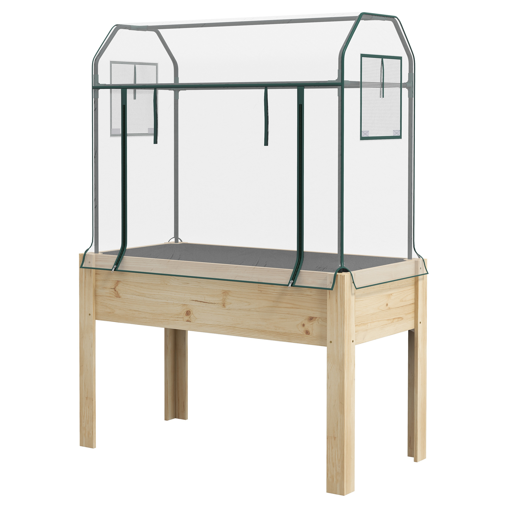 Outsunny Natural And Clear Wooden Planter Box With Greenhouse Cover And Bed Liner, Raised Garden Bed For Vegetables, Flowers, Herbs | Aosom Uk