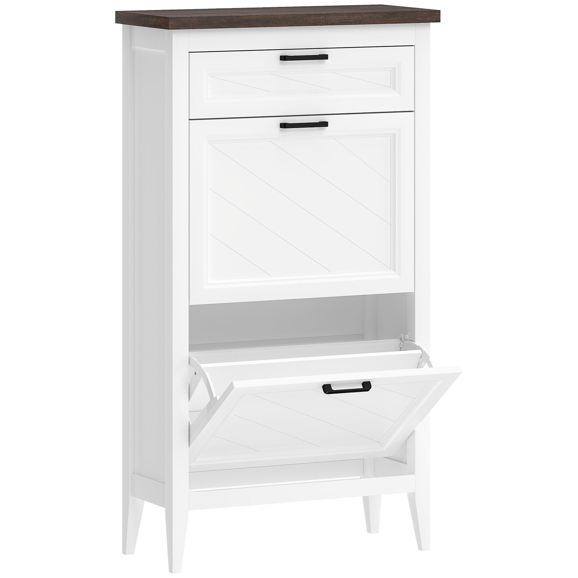 HOMCOM Shoe Cabinet with 2 Flip Drawers, Farmhouse Narrow Shoe Storage Cabinet with Adjustable Shelves, White HOMCOM Shoe Cabinet with 2 Flip Drawers, Farmhouse Narrow Shoe Storage Cabinet with Adjustable Shelves, White