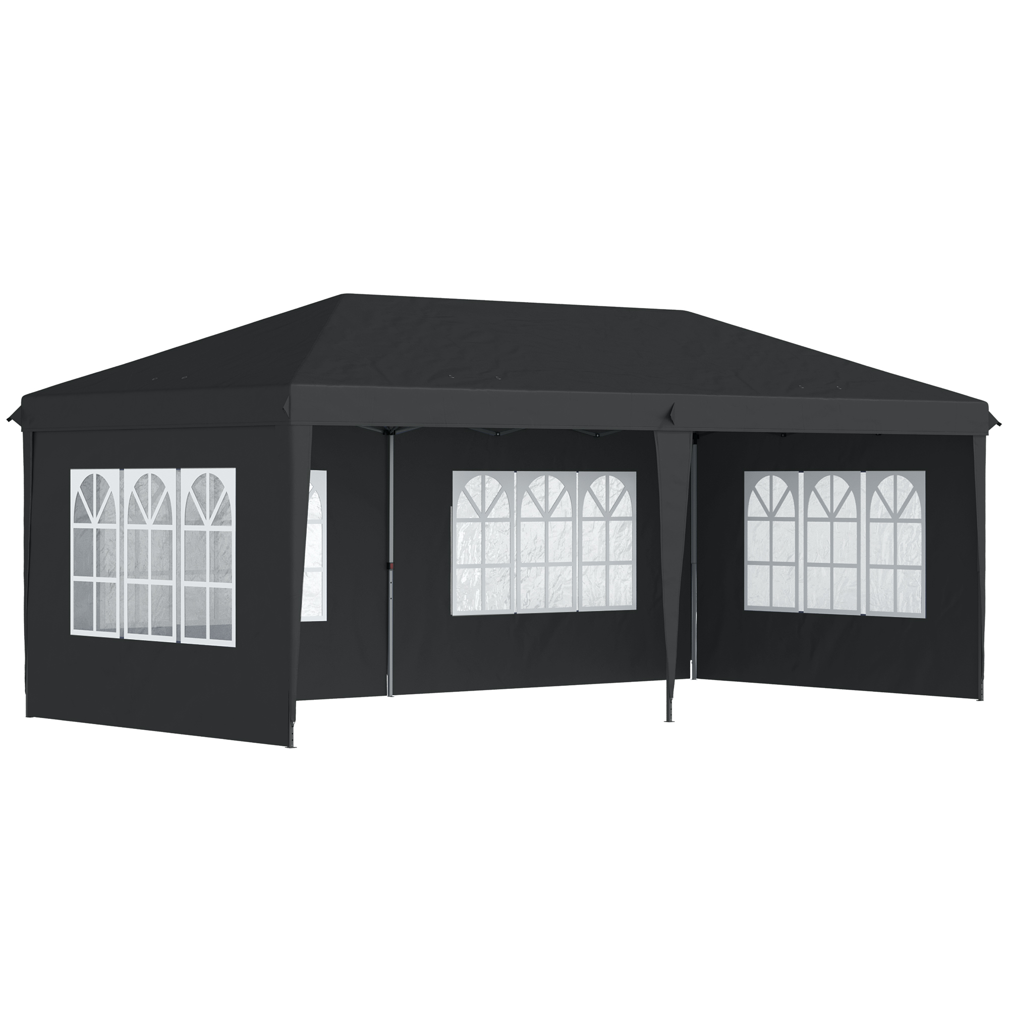 Outsunny 3 x 6m Gazebo Lightweight with Carry Bag, Height Adjustable Marquee Party Tent, Accessories Included, Black   Aosom UK