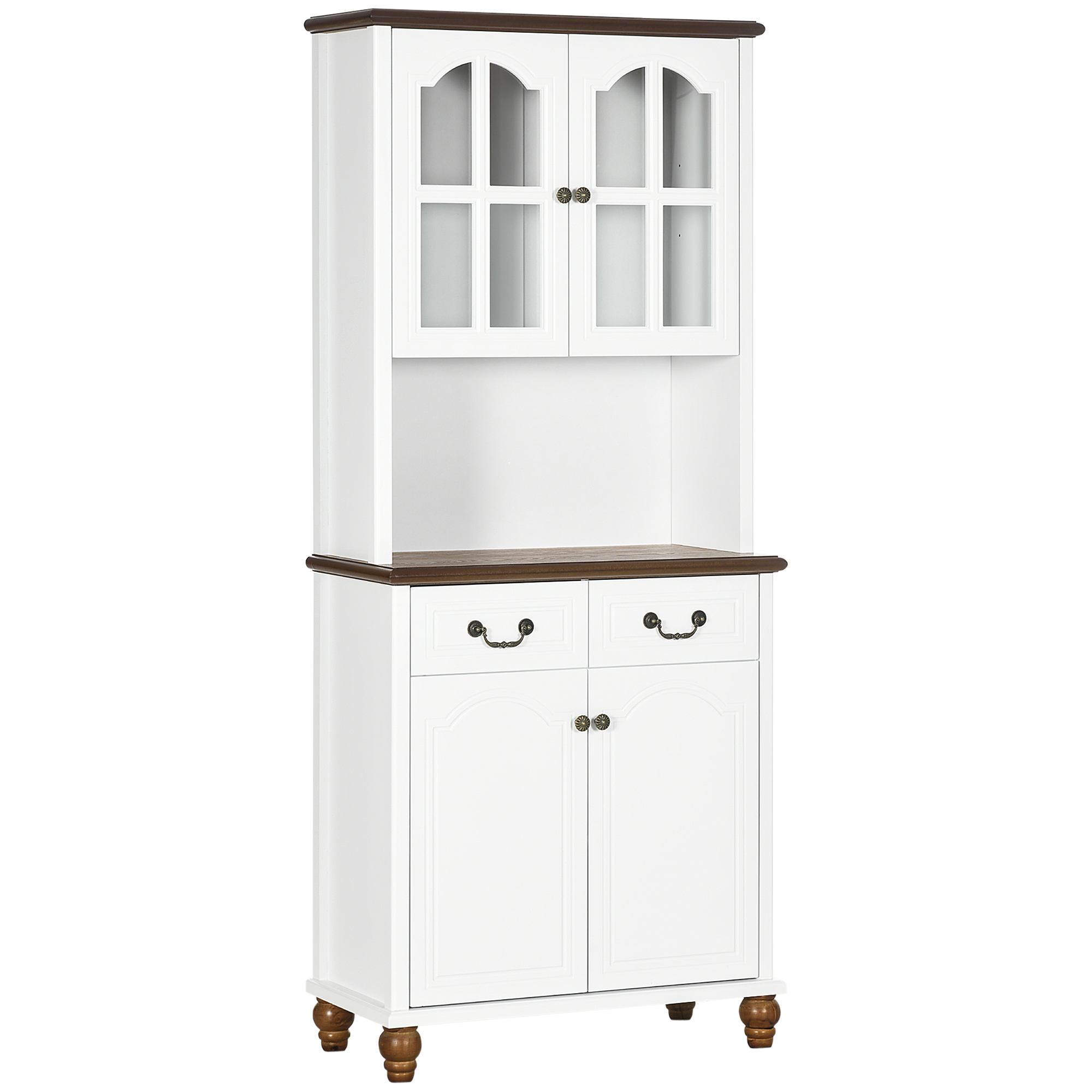 Küchenschrank, Buffet, 2 Schubladen, 2 Schrankfächer, klassisches Design, Weiß+Dunkelbraun, 76 x 38 x 182 cm
