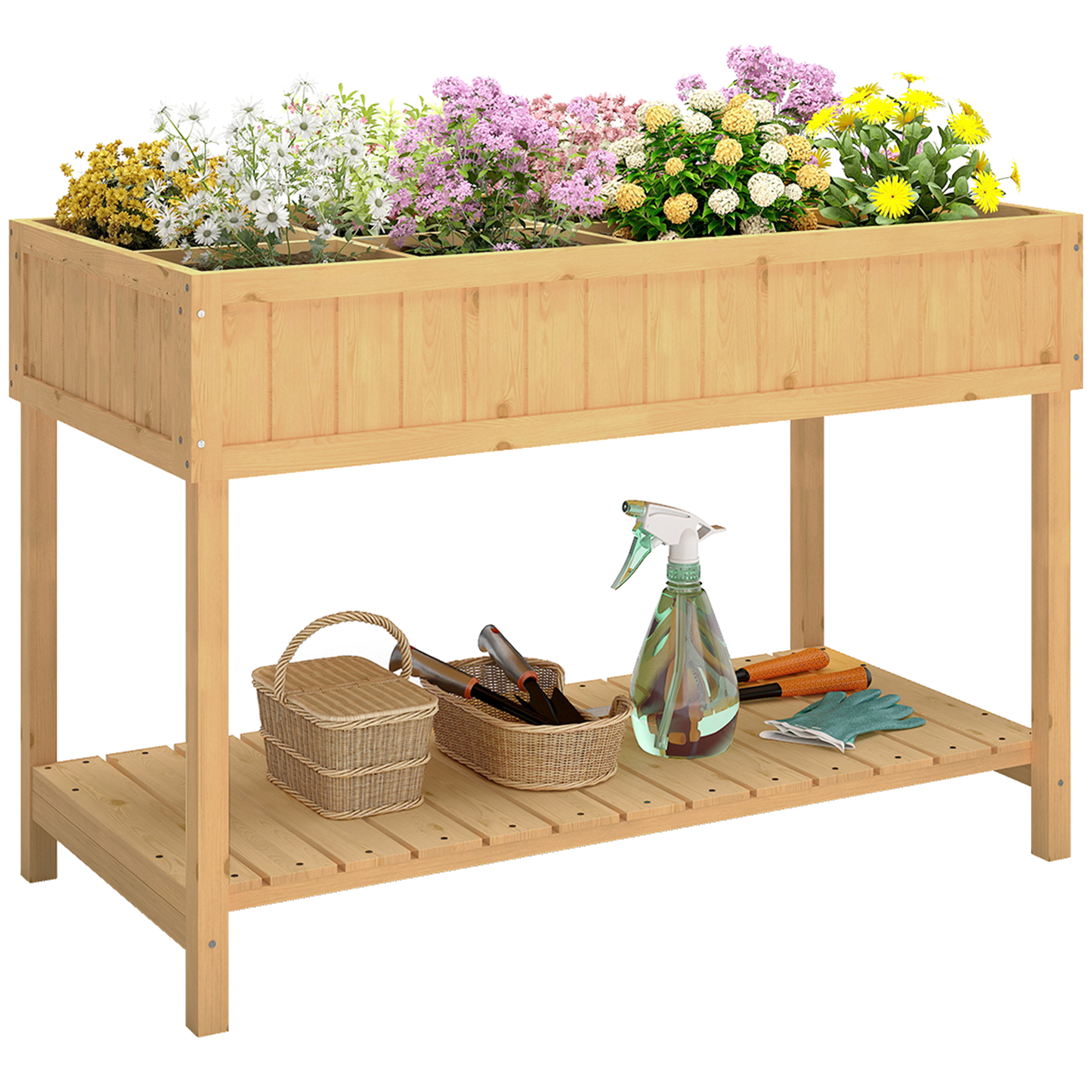 Outsunny Huerto Urbano de Madera Mesa de Cultivo con Estante Inferior Jardinera Elevada para Cultivo 110x46x76 cm Natural