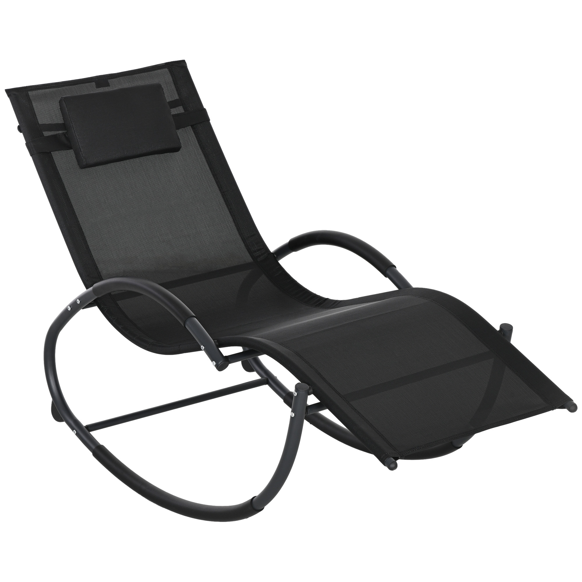 Outsunny Tumbona Mecedora con Reposacabezas y Reposabrazos Marco Metálico Carga 120 kg para Jardín Exterior 155x61x88cm Negro | Aosom España