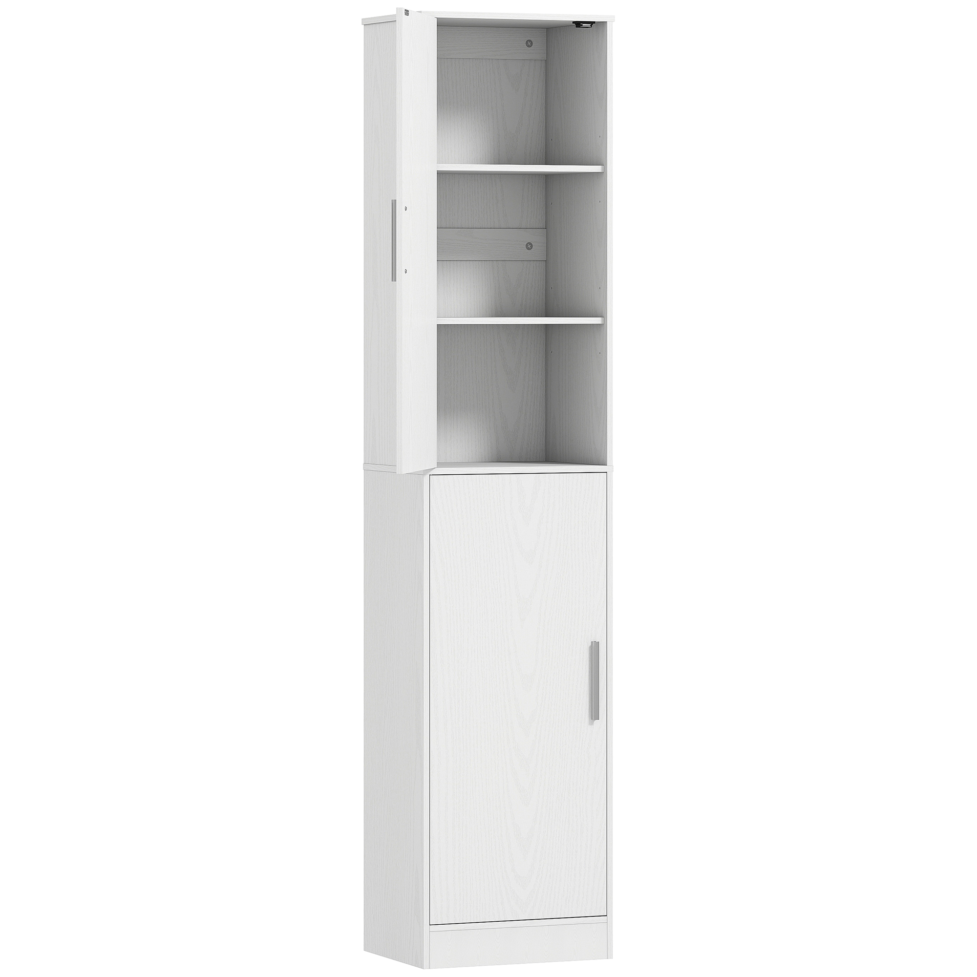 180 cm hoher Badezimmerschrank, schmaler Badschrank mit 2 Türen, 4 verstellbare Regale, Spanplatte, MDF, Weiß