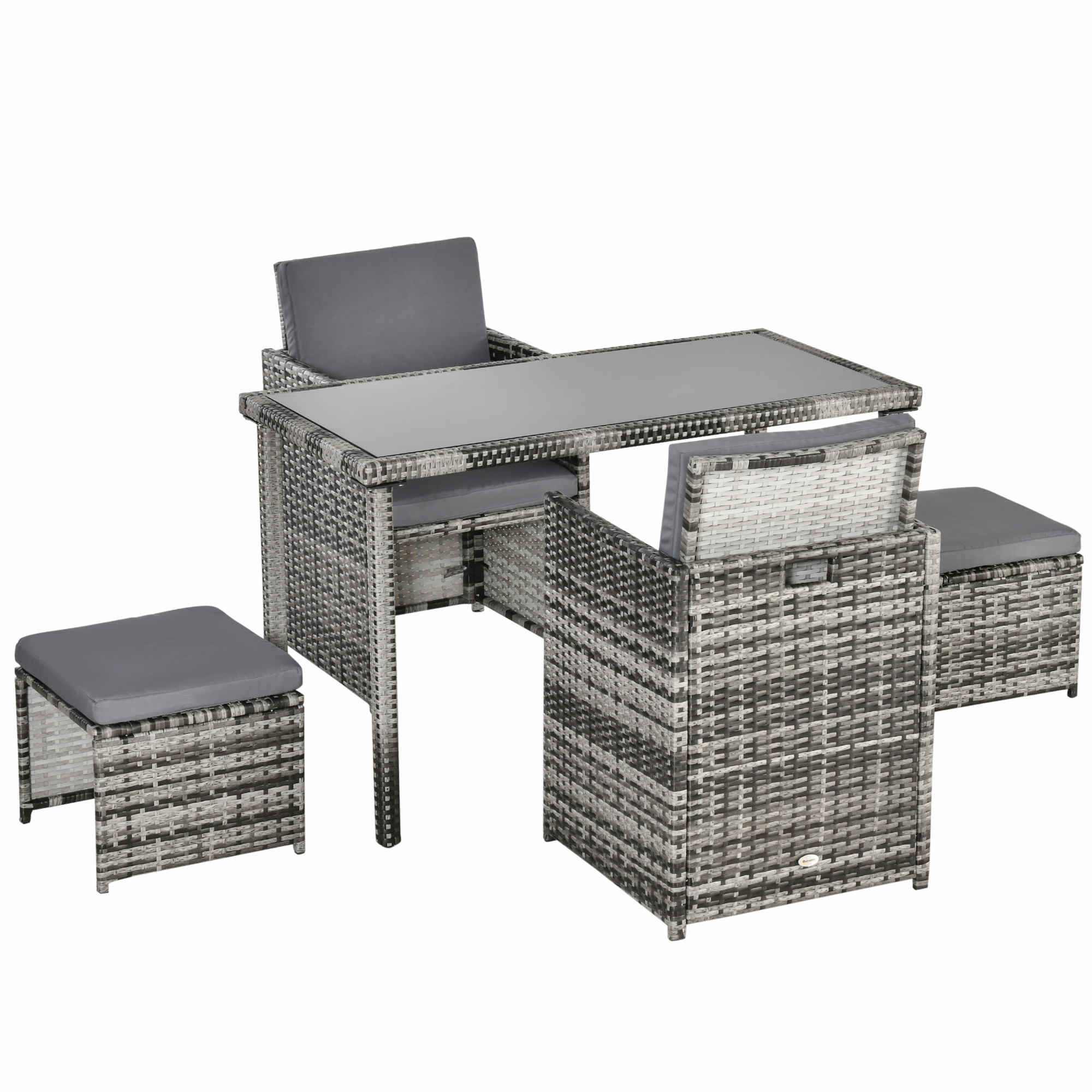 Outsunny Polyrattan Sitzgruppe für 4 Personen, Essgruppe Gartenset mit Kissen, Grau, wetterfest & stilvoll für Garten & Terrasse   Aosom.de