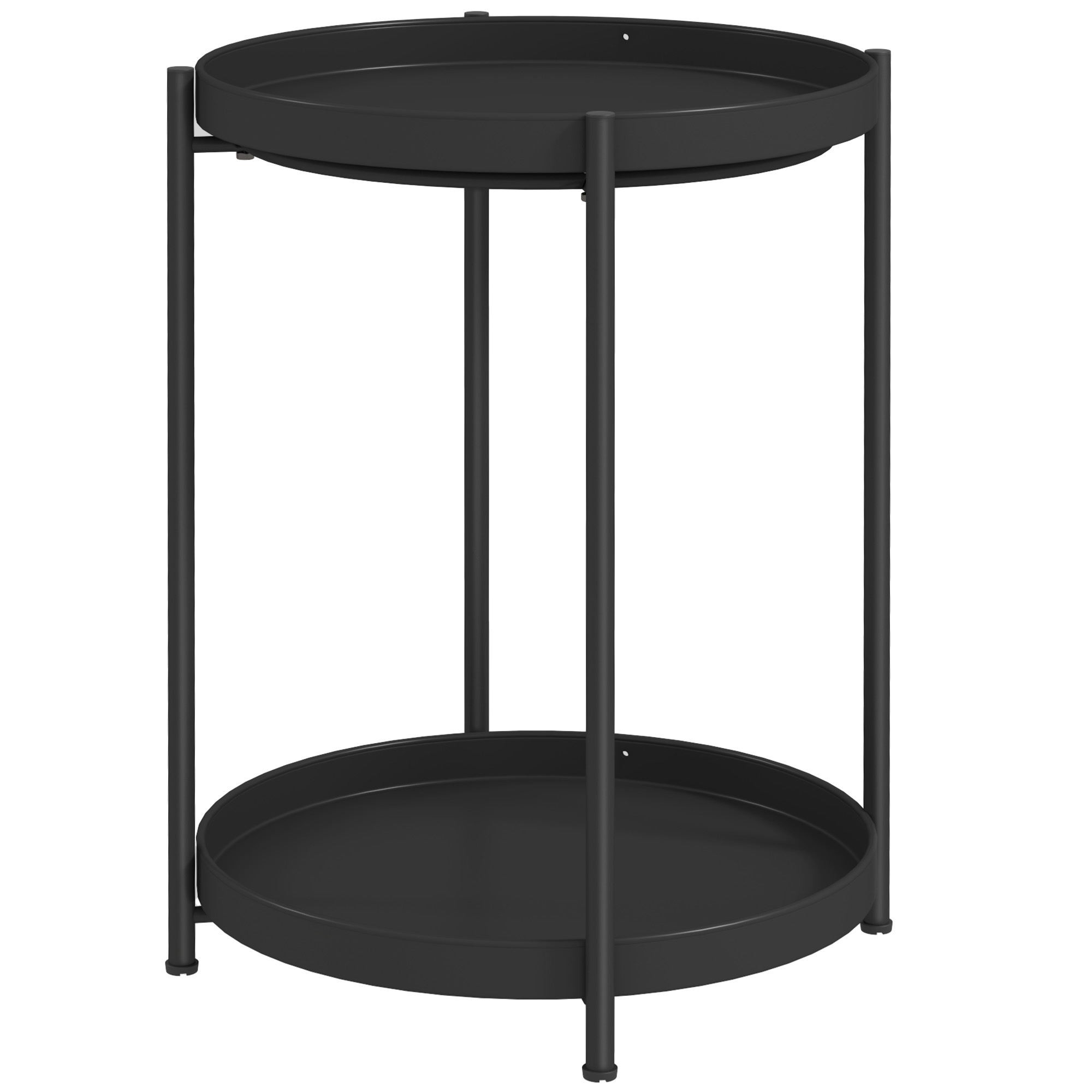 Round Side Table with Shelf, 2-Tier Coffee Table for Living Room, Bedroom, Small Spaces, Metal, Black