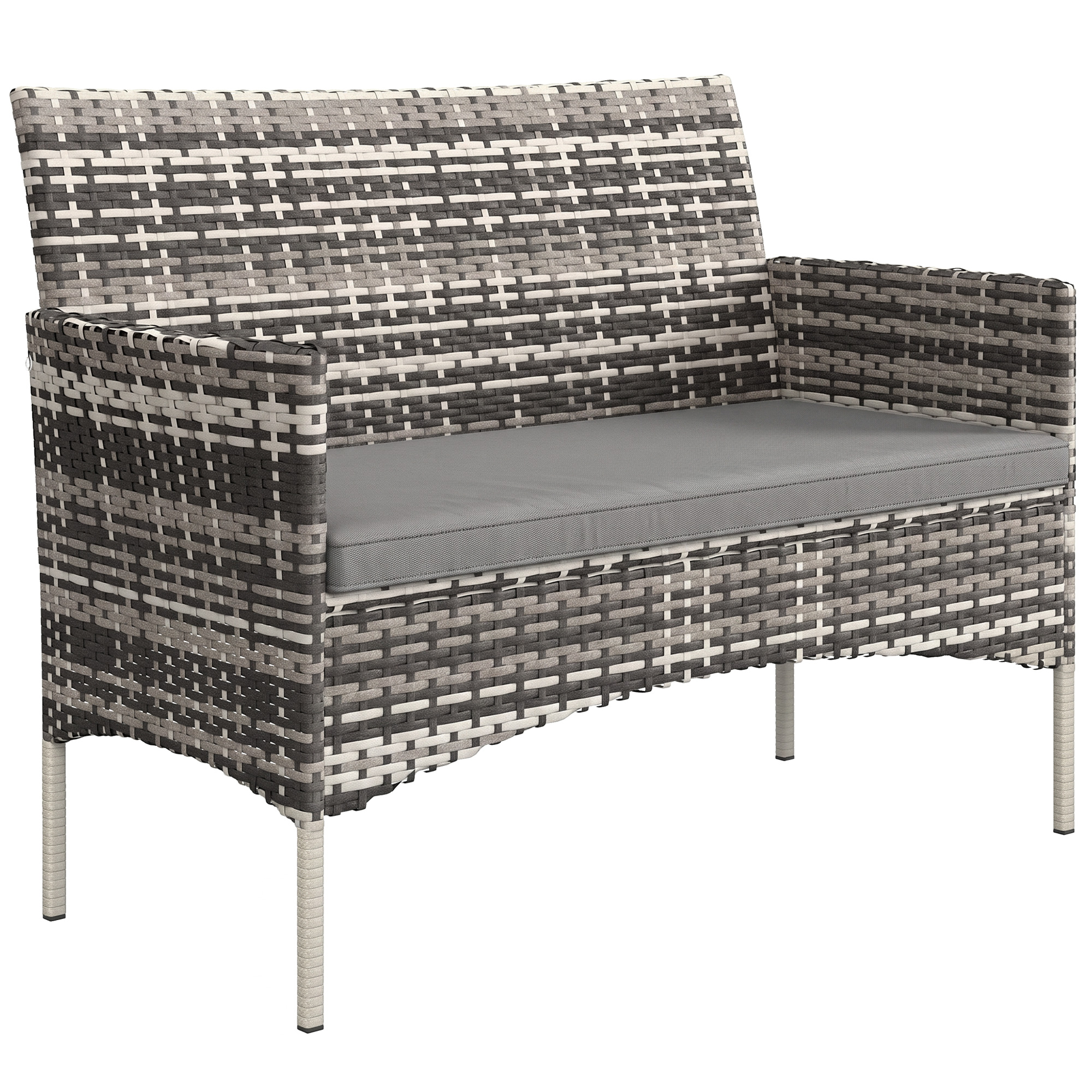 Outsunny Canapé de jardin 2 places en résine tressée avec coussins canapé d'extérieur avec accoudoirs 115 x 63 x 85 cm gris clair