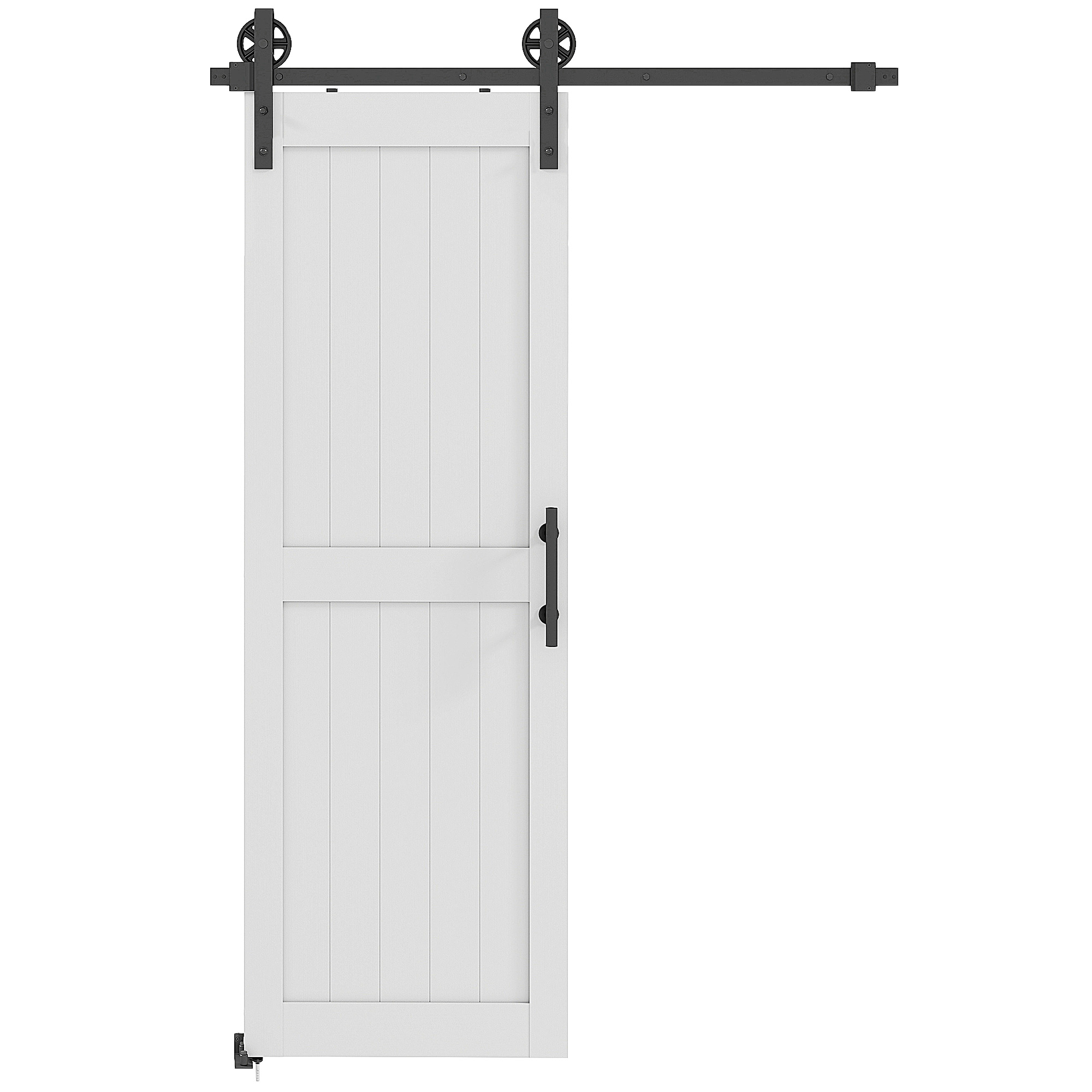 HOMCOM Puerta Corredera de Granero con Herrajes Manija Rodillo y Guía de Suelo Mejorados para Baño Salón 71,5x213,4 cm Blanco