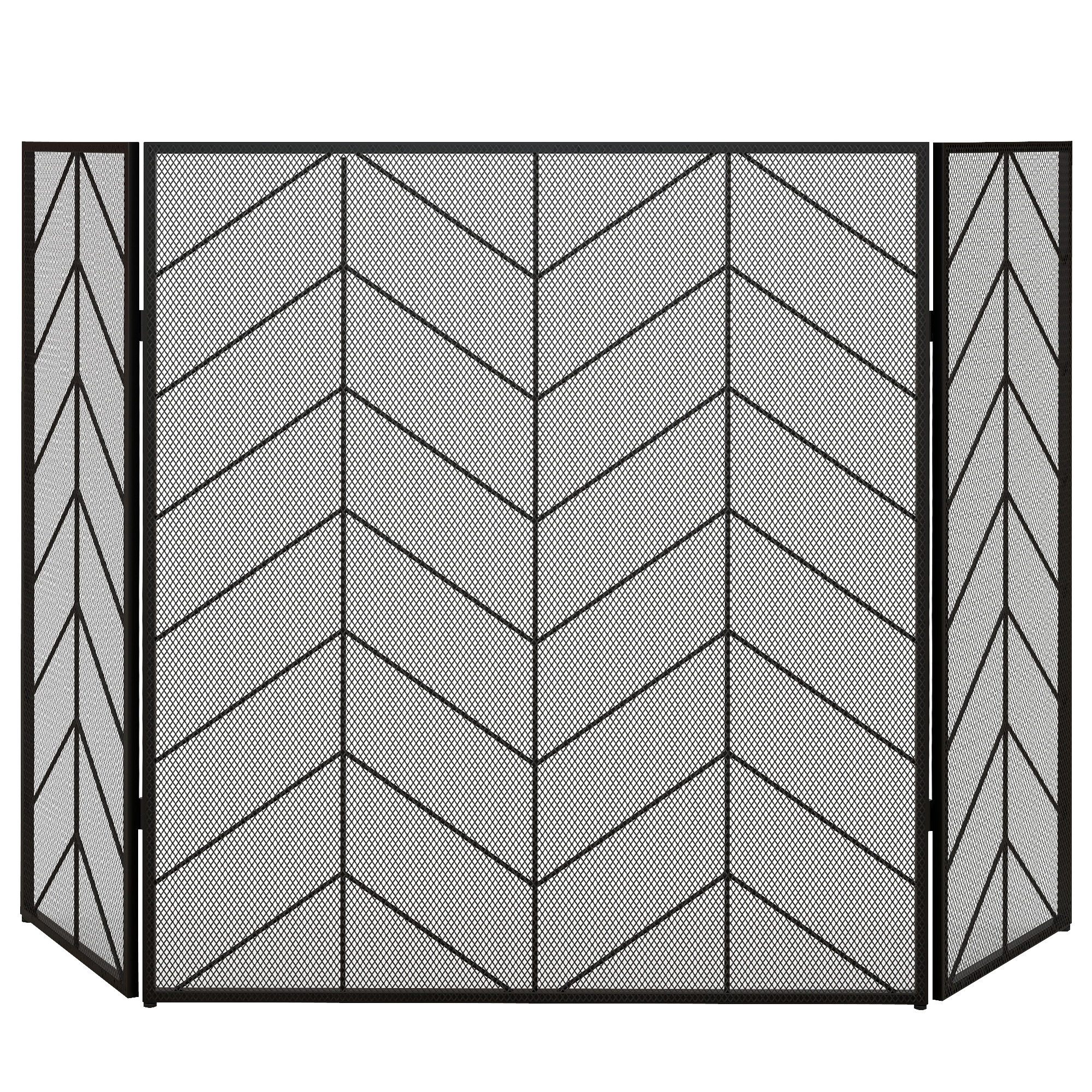 HOMCOM Kaminschutzgitter, Klappbares Kamingitter mit 3 Paneelen, Ofenschutzgitter, Funkenschutzgitter für Wohnzimmer, Stahl, 135 x 85 cm, Schwarz Aosom