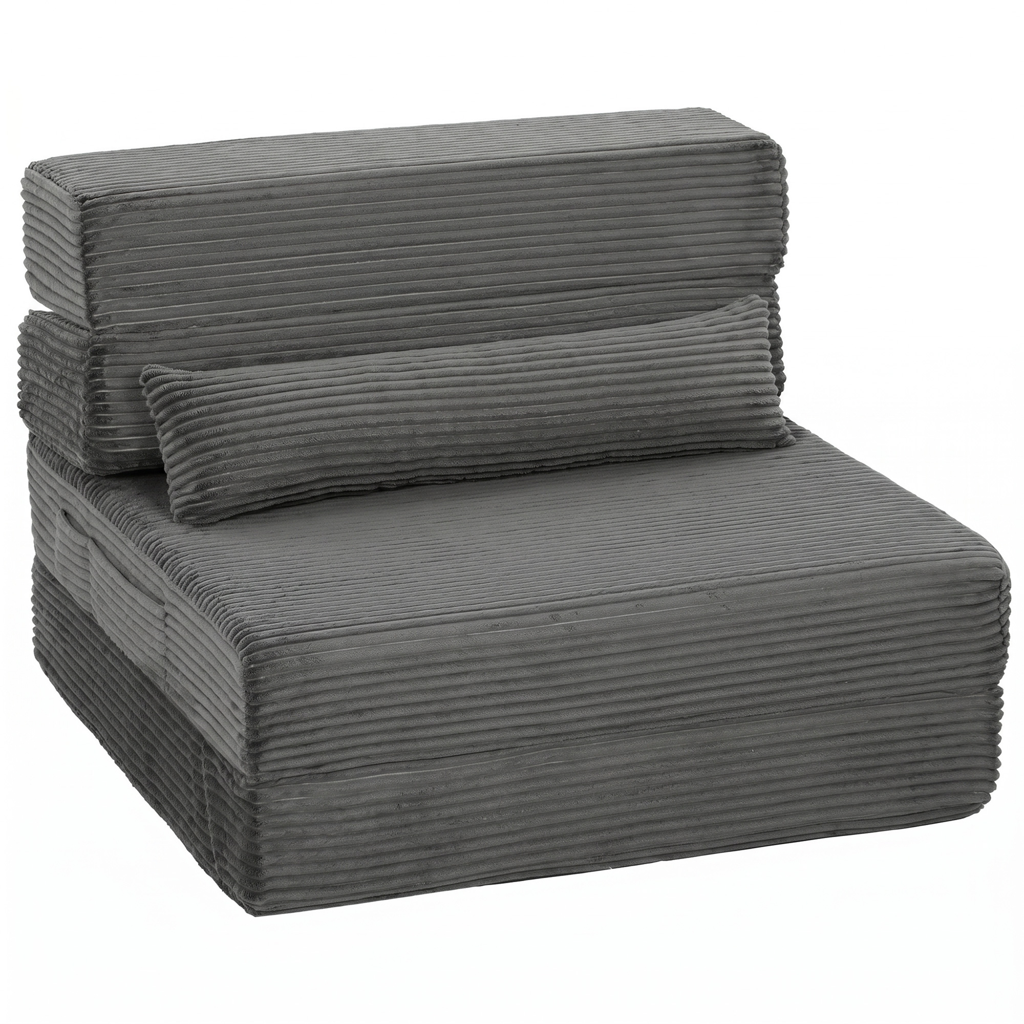 Floor Chair with Back Support, Cord Boneless Cloud Foldable Sleeper Sofa with Thick Padding, Dark Gray