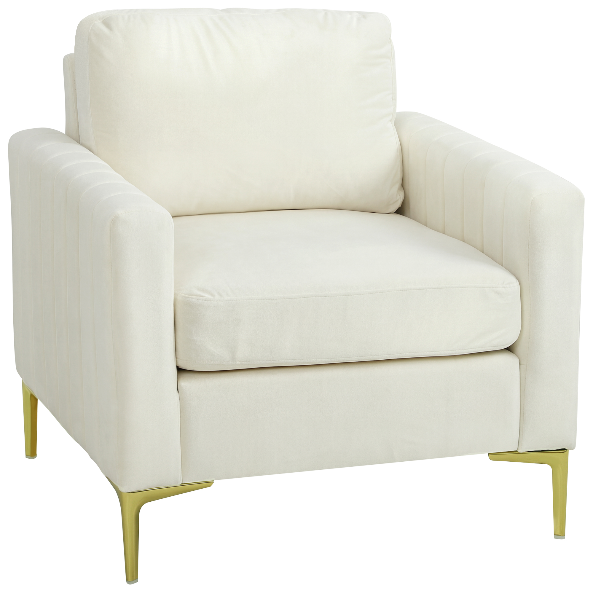 HOMCOM Butaca Salón Tapizada en Terciopelo 81x77x81 cm Acolchado Grueso Asiento Ancho Reposabrazos Almohadilla Sillón Relax Crema | Aosom España