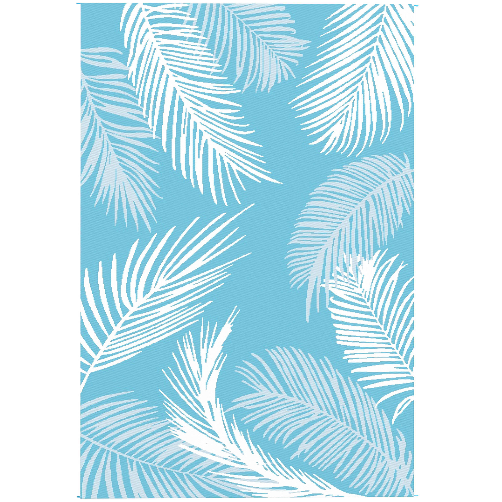Outdoor Rug Reversible Robust Weatherproof Outdoor Carpet with Carry Bag Ground Anchors 274 x 182 cm Light Blue+White