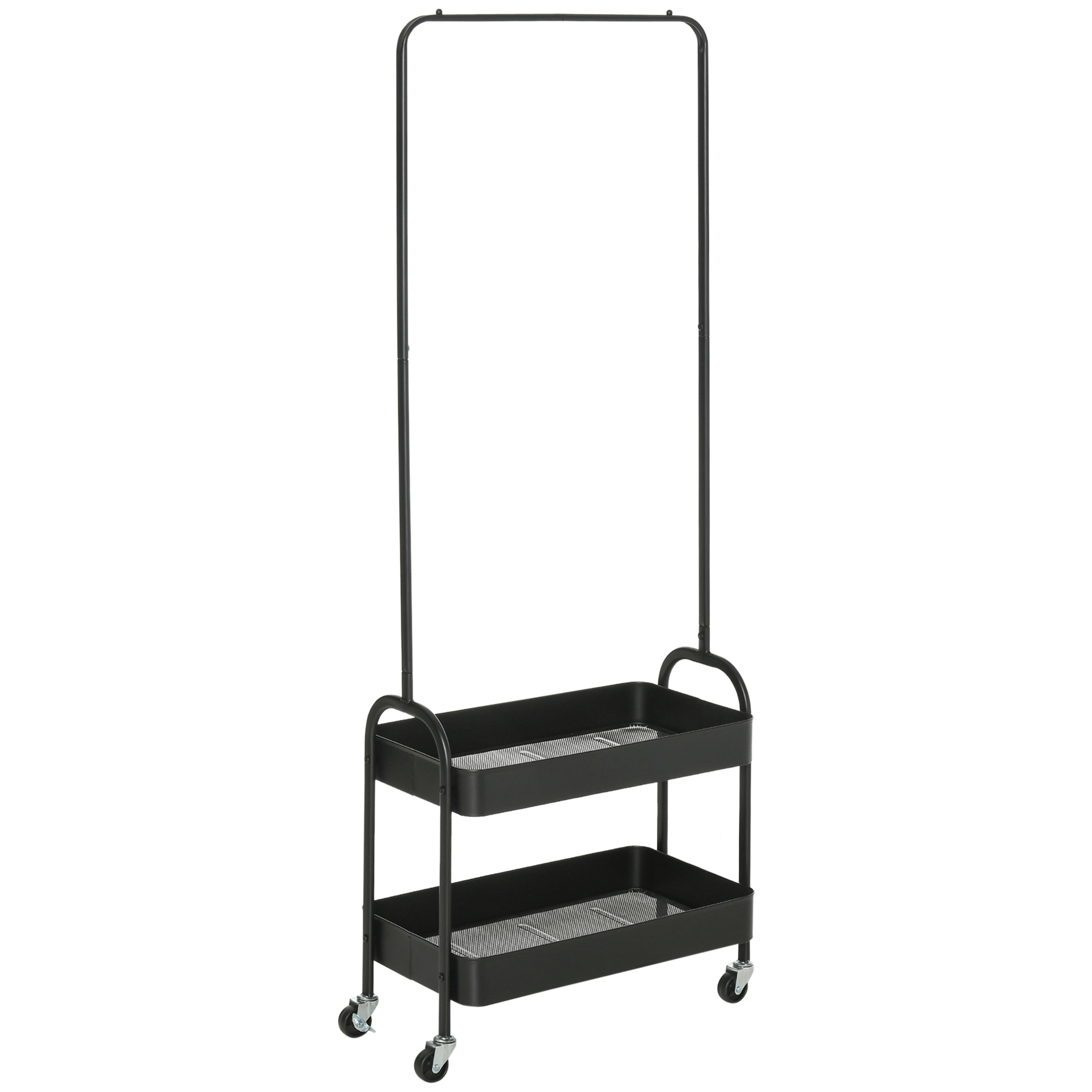 HOMCOM Kleiderständer auf Rollen, Garderobenständer mit Kleiderstange, Schuhablage, freistehende Garderobe aus Stahl, für Wohnzimmer, Schlafzimmer, bis 16 kg belastbar, Schwarz   Aosom