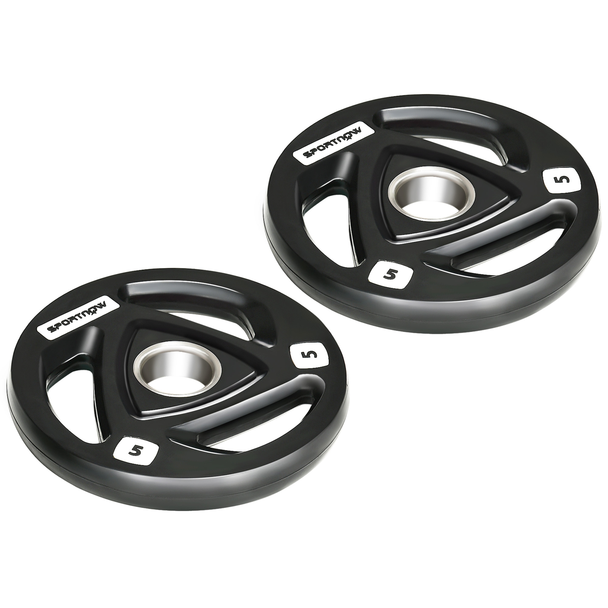 SPORTNOW Two 5kg Olympic Weight Plates, Tri-Grip Rubber-Coated Barbell Weights, with 5cm Holes, for Home, Gym, Office SPORTNOW Two 5kg Olympic Weight Plates, Tri-Grip Rubber-Coated Barbell Weights, with 5cm Holes, for Home, Gym, Office