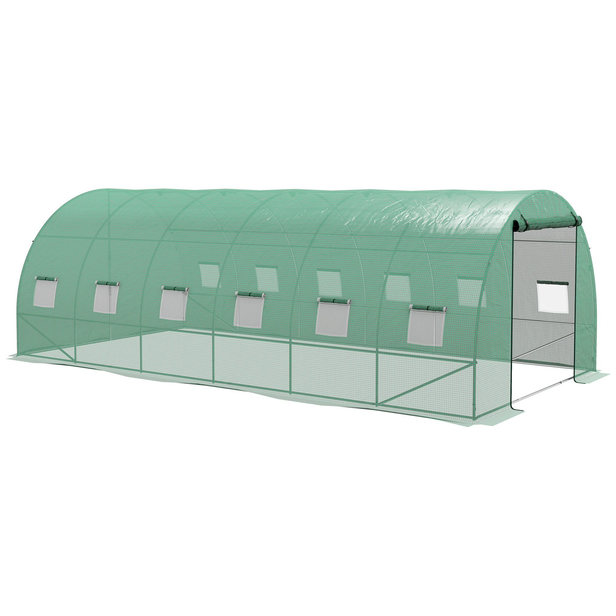 Outsunny Invernadero Túnel 6x3x2 m con Sistema de Riego Integrado 12 Ventanas con Malla y 1 Puerta Enrollable Verde | Aosom España