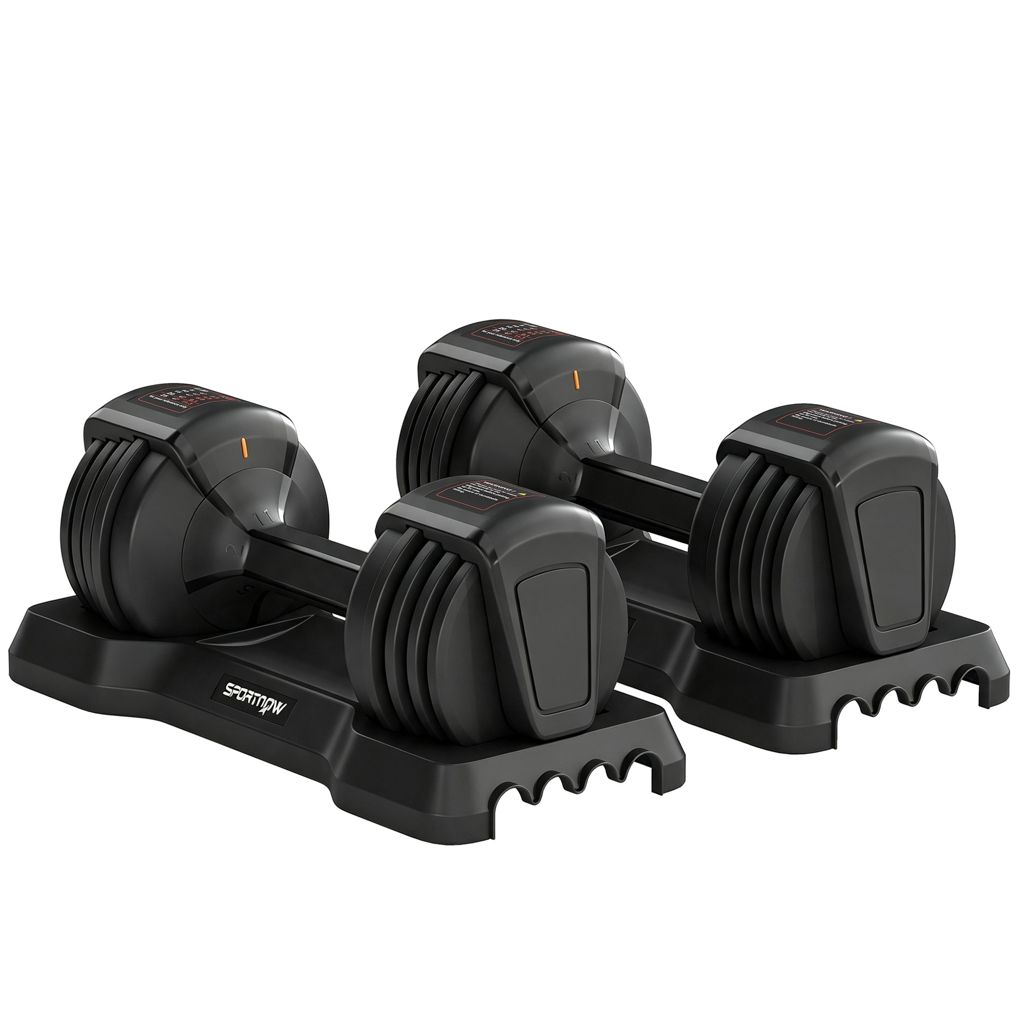 SPORTNOW Set aus 2 verstellbaren Kurzhanteln 2/4.5/7/9/11 kg 5-in-1, Fitnessgewichte mit Quick-Dial-System, Aufbewahrungsbasen, rutschfester Griff, sichere Verriegelung, Training Zuhause/Fitnessstudio, Schwarz Aosom