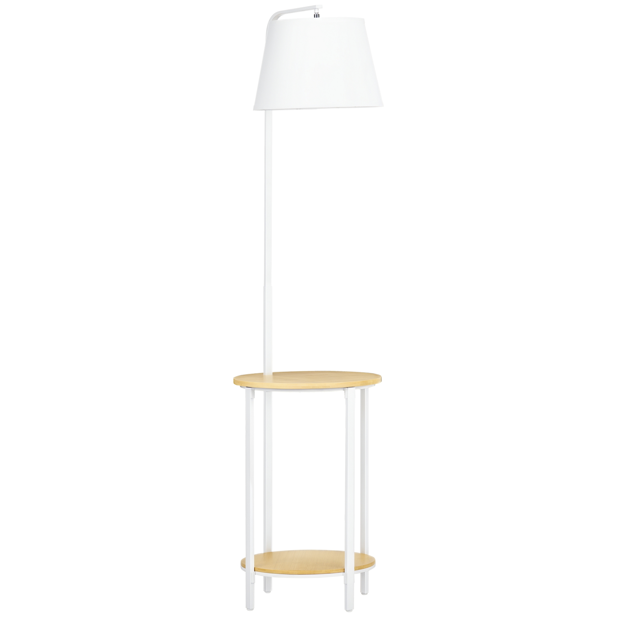 HOMCOM Lámpara de Pie Moderna con Mesita y Pantalla de Lino Interruptor de Pie Iluminación para Salón Dormitorio Ø37x162 cm Blanco | Aosom España