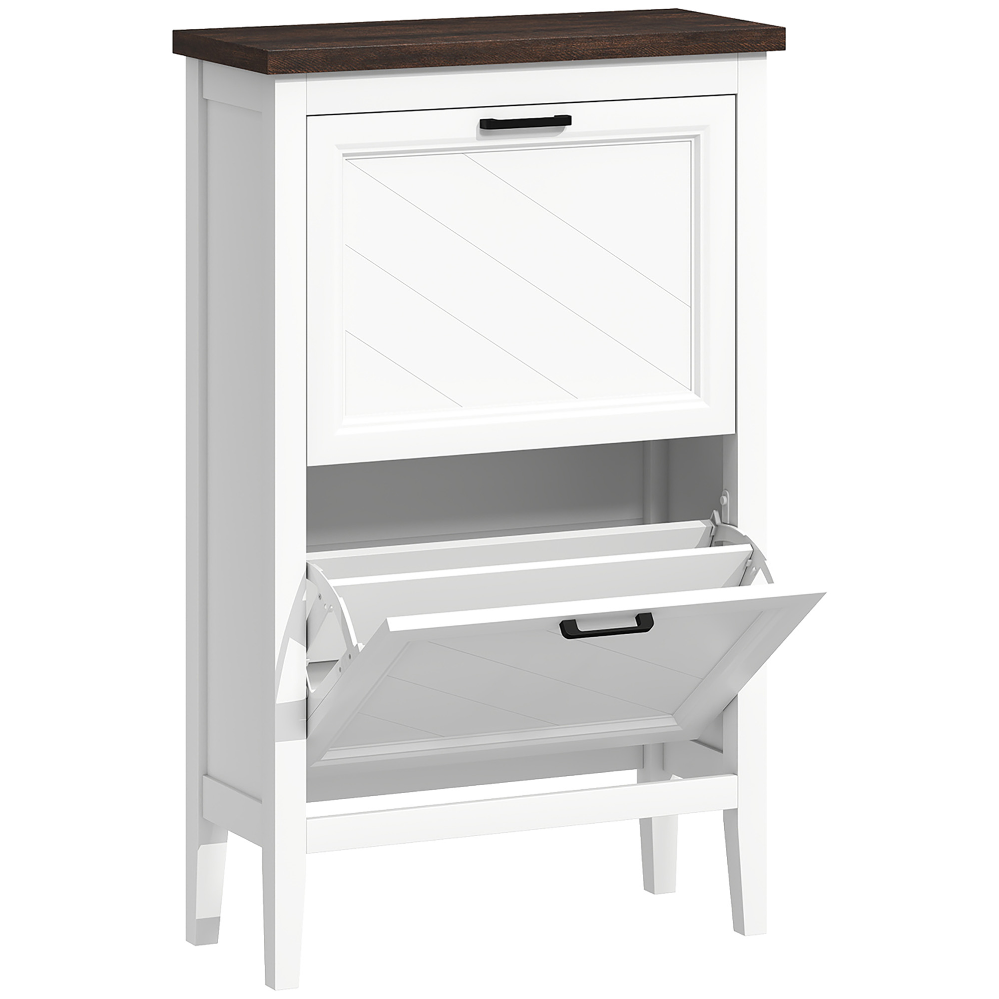 HOMCOM Shoe Cabinet with 2 Flip Drawers, Farmhouse Narrow Shoe Storage Cabinet with Adjustable Shelves, White HOMCOM Shoe Cabinet with 2 Flip Drawers, Farmhouse Narrow Shoe Storage Cabinet with Adjustable Shelves, White