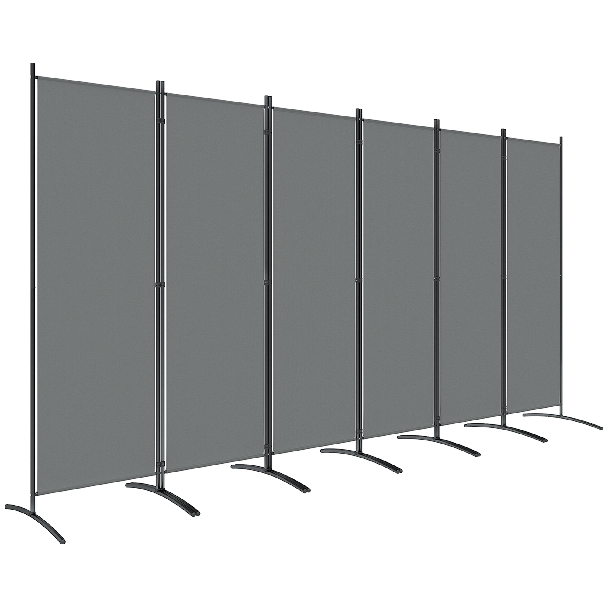 Outsunny 6 Panel Folding Room Divider, 1.7m Privacy Screen with Wide Feet, Portable Freestanding Metal Partition Separator for Office, Living Room, Bedroom, Dining Room, Dark Grey