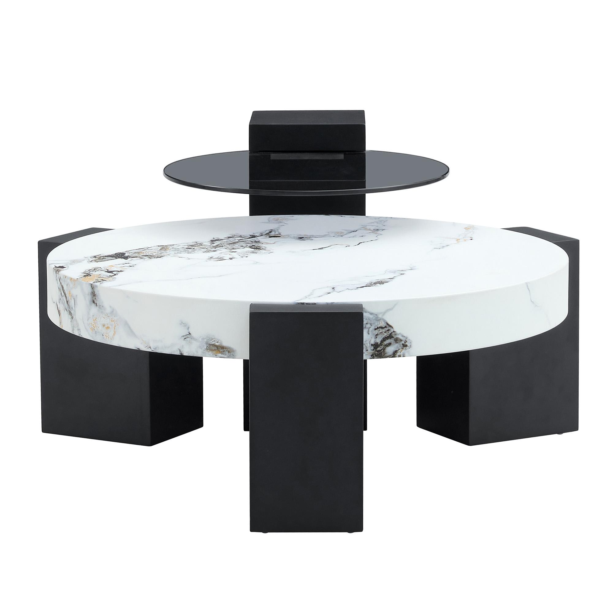 Table basse ronde moderne à 2 niveaux, Blanc+Noir Aosom France Table basse ronde moderne à 2 niveaux, Blanc+Noir Aosom France