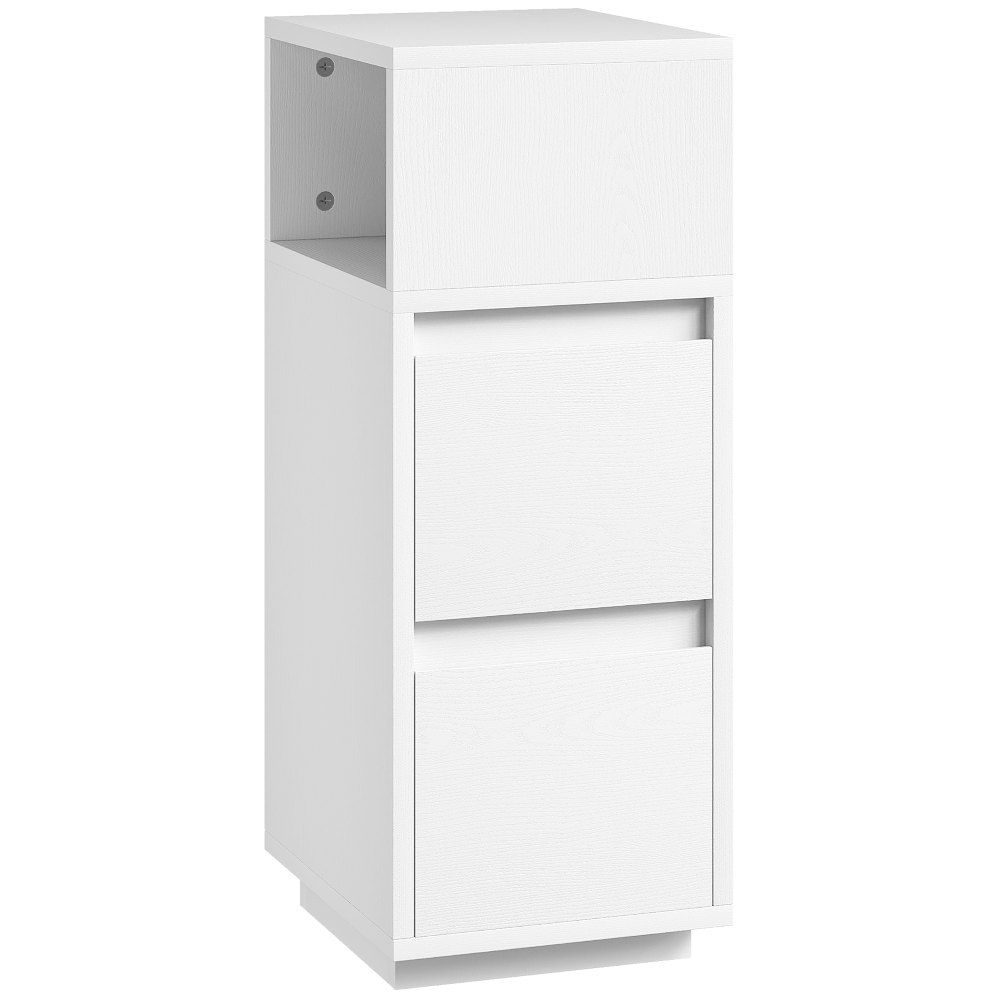 HOMCOM Slim Bedside Table, Narrow Bedside Cabinet with Open Shelf and 2 Drawers for Bedroom, Living Room, White HOMCOM Slim Bedside Table, Narrow Bedside Cabinet with Open Shelf and 2 Drawers for Bedroom, Living Room, White