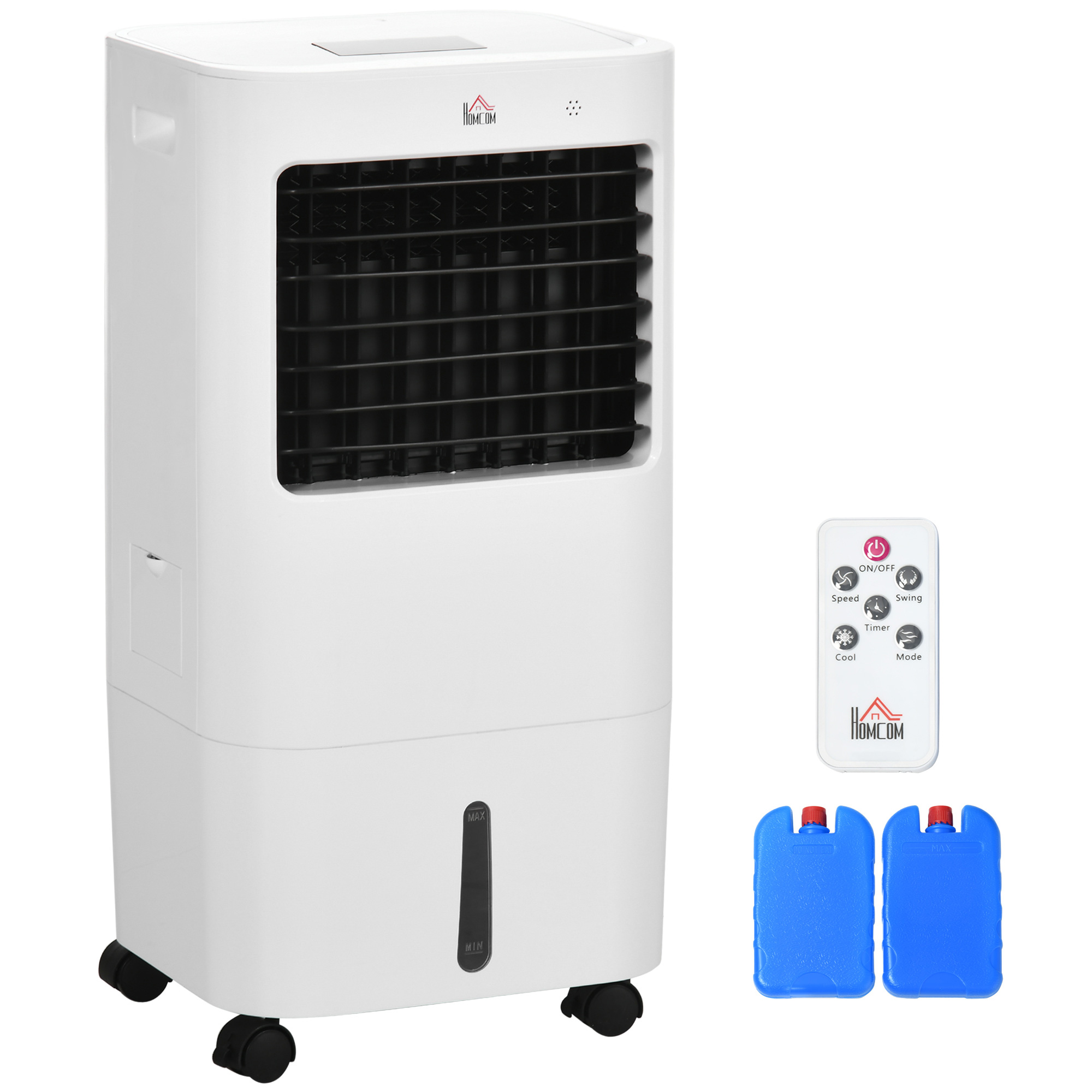 HOMCOM Racitor Evaporativ 3 in 1, Ventilator cu Gheata si Umidificator, 3 Viteze, 9 Moduri, Telecomanda, Roti si Timer, 65W, Alb | Aosom Rom...