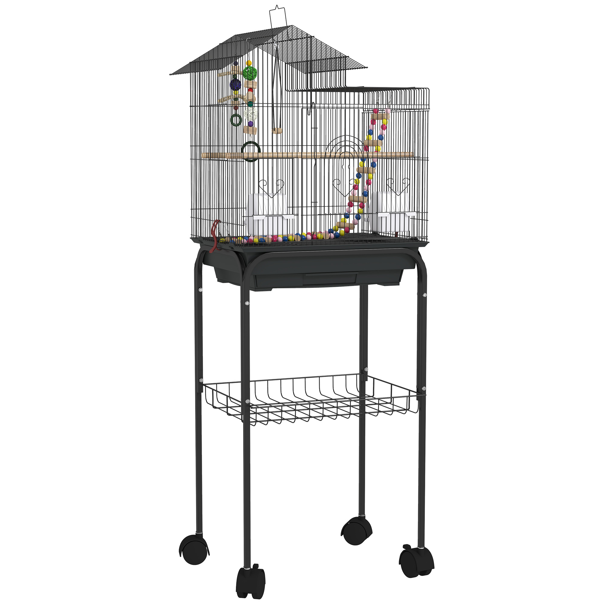 PawHut Cage à oiseaux sur roues 46 x 36 x 120 cm 2 mangeoires 2 perchoirs étagère cage pour perruche calopsitte conure pinson canaris PawHut Cage à oiseaux sur roues 46 x 36 x 120 cm 2 mangeoires 2 perchoirs étagère cage pour perruche calopsitte conure pinson canaris