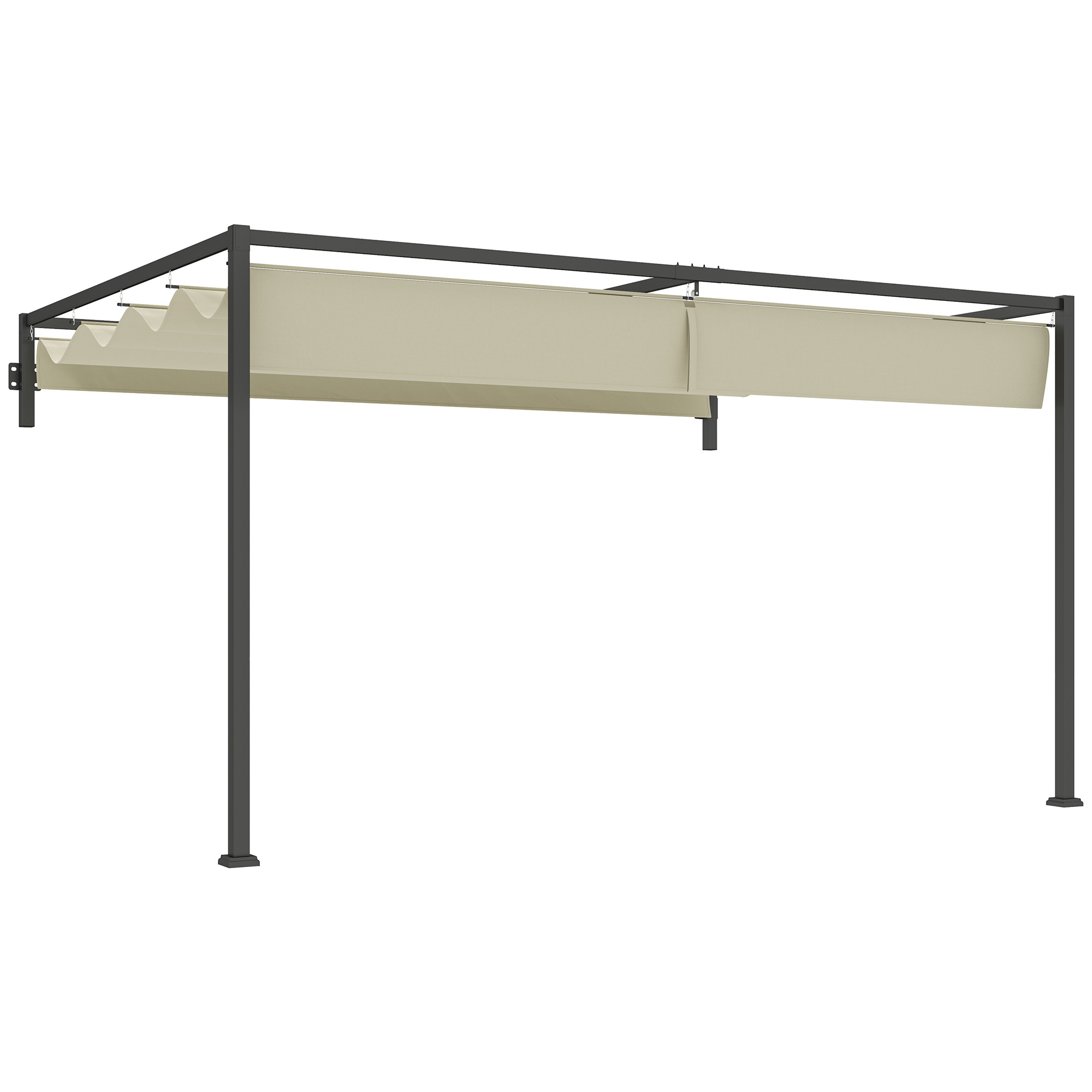 Outsunny Khaki 3 X 4M Lean To Steel Pergola, With Moving Fabric Canopy