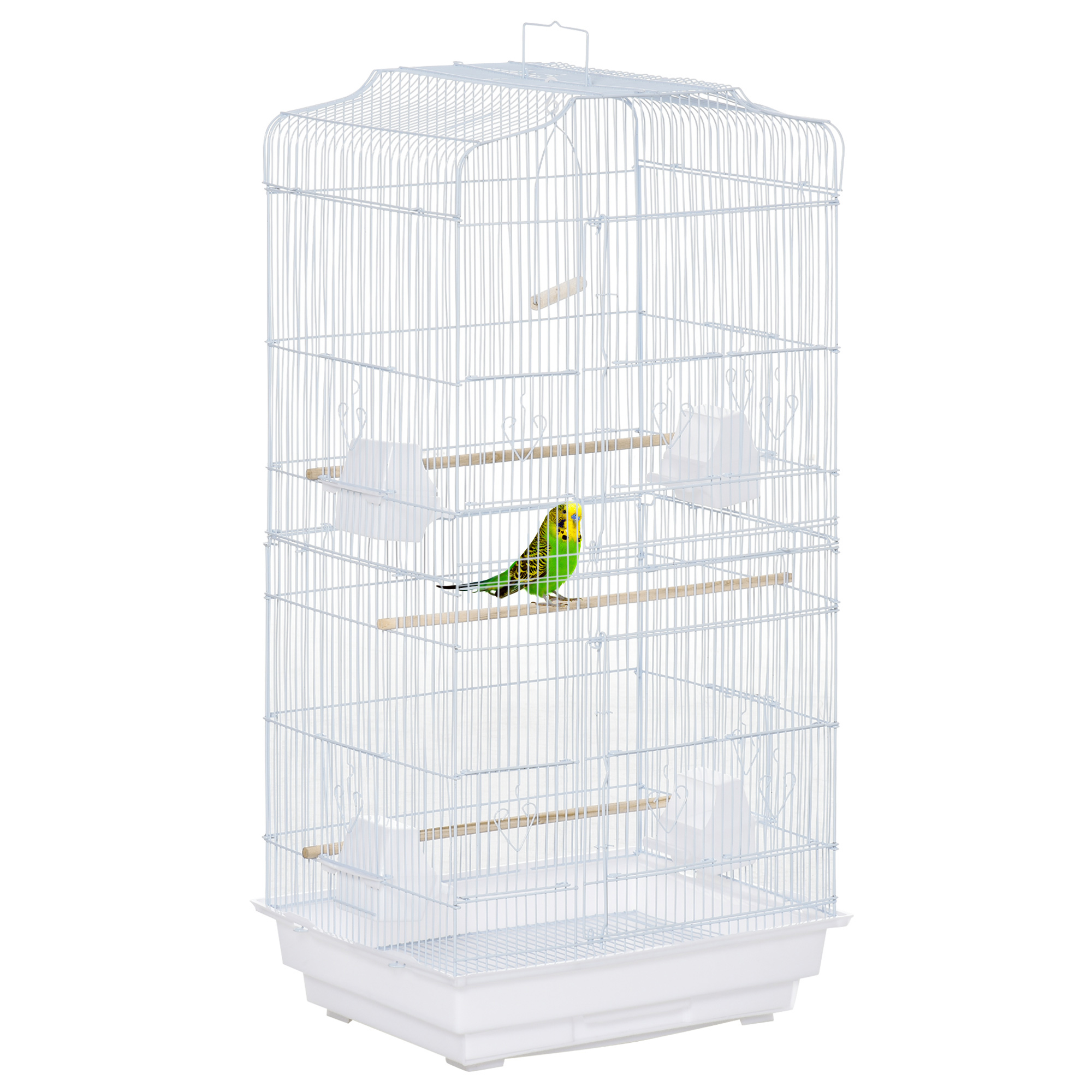 Pawhut Cage à oiseaux volière avec mangeoires perchoirs plateau excrément amovible cage pour canaris perruches perroquets 46,5 x 35,5 x 92 cm blanc