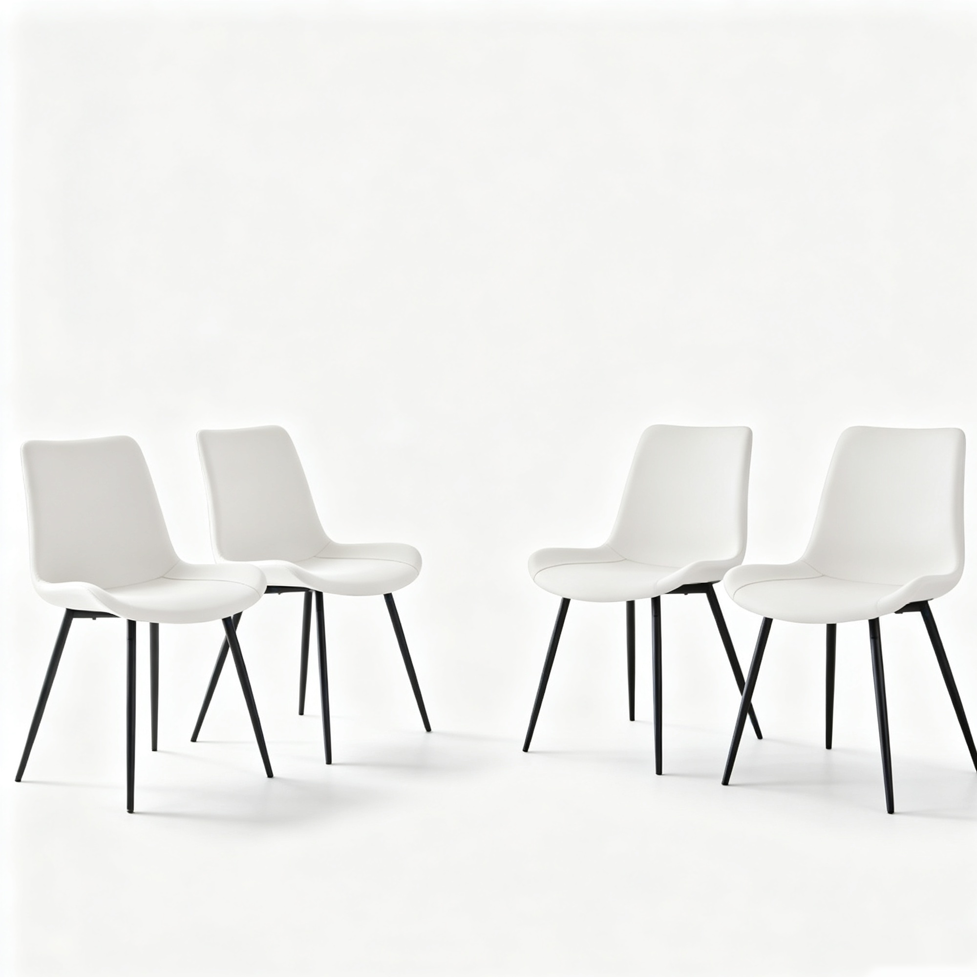 Lot de 4 chaises de salle à manger en similicuir, Blanc+Noir