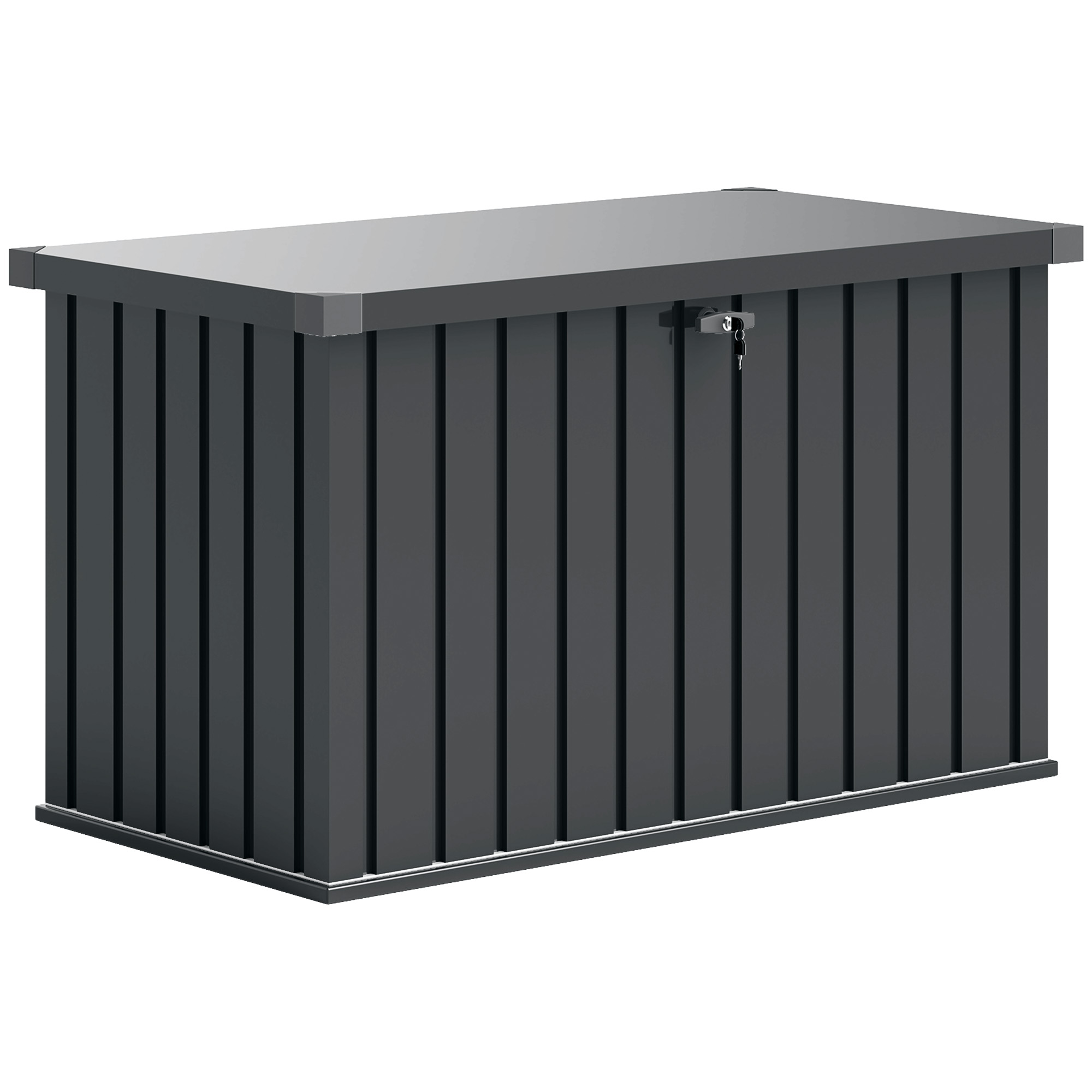Outsunny Ladă de Exterior de 400L cu Capac cu Două Pârghii, Încuietoare și 2 Chei, 124x66x72 cm, Gri Închis | Aosom Romania